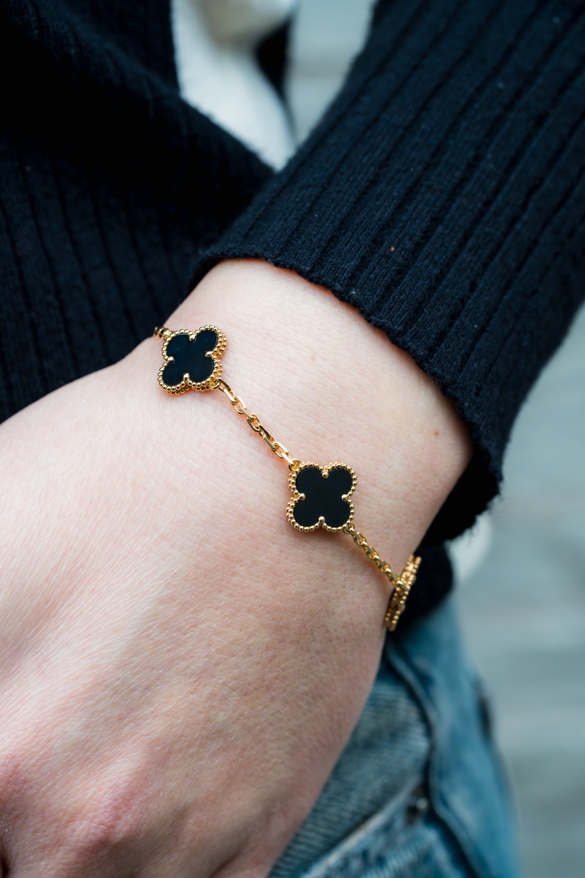 Van Cleef & Arpels Vintage Alhambra Bracelet, 5 Motifs | Onyx & 18k Yellow Gold | Box & Papers | 2023