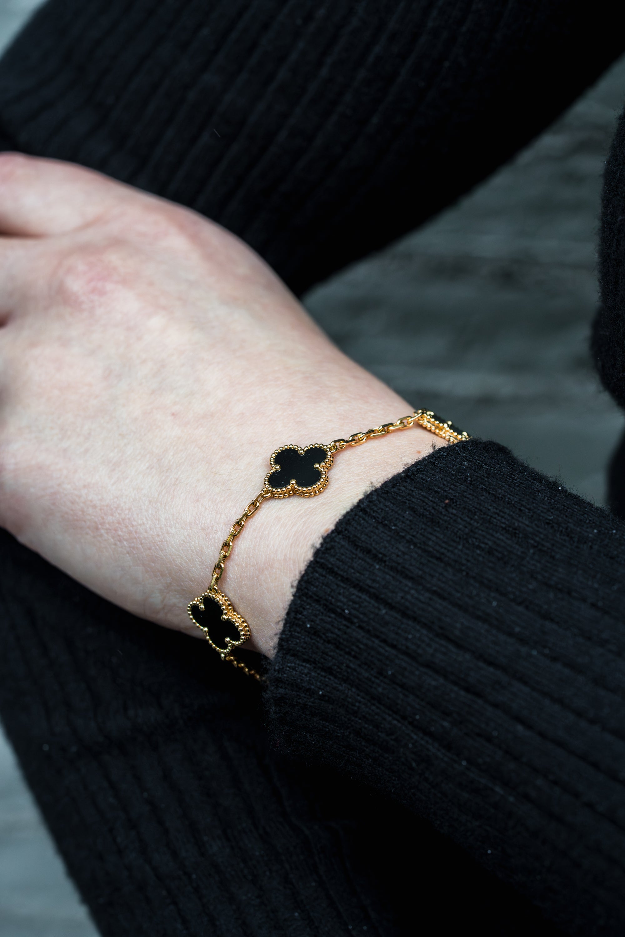 Van Cleef & Arpels Vintage Alhambra Bracelet, 5 Motifs | Onyx & 18k Yellow Gold | Box & Papers | 2023