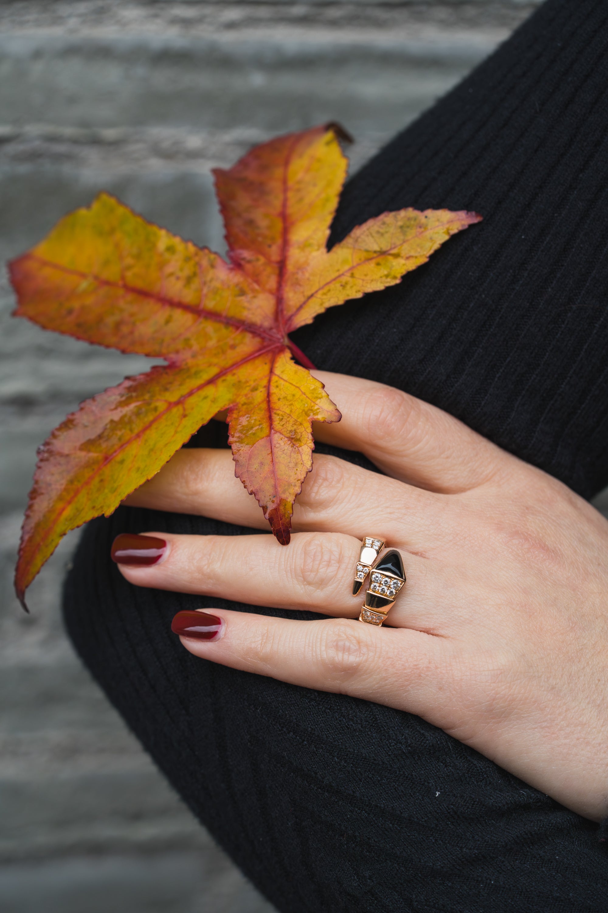 Bvlgari Serpenti Viper Onyx & Diamond Ring | 18k Rose Gold