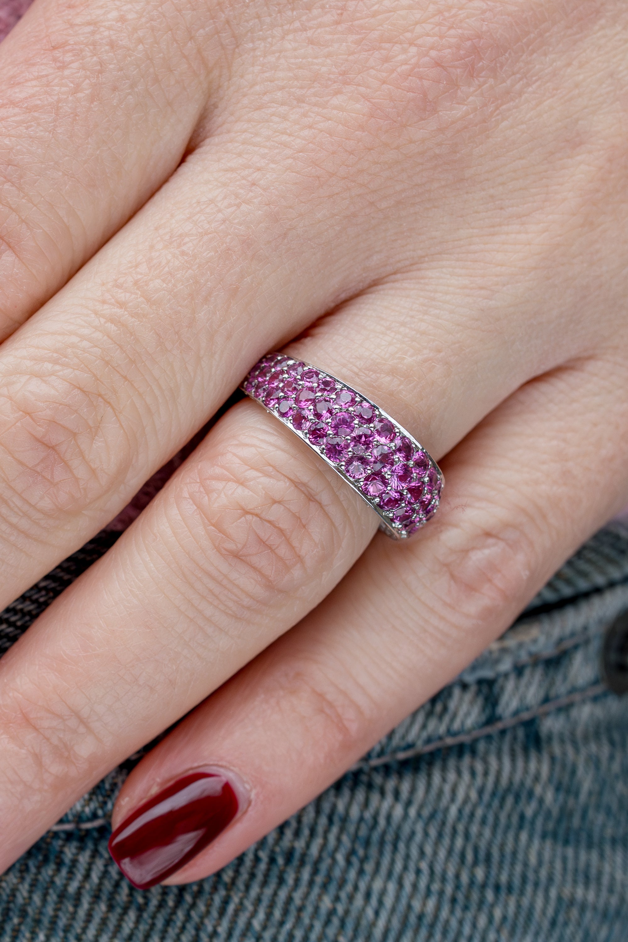 Tiffany Pink Sapphire & Pavé Diamond Ring | 18k White Gold | 2000
