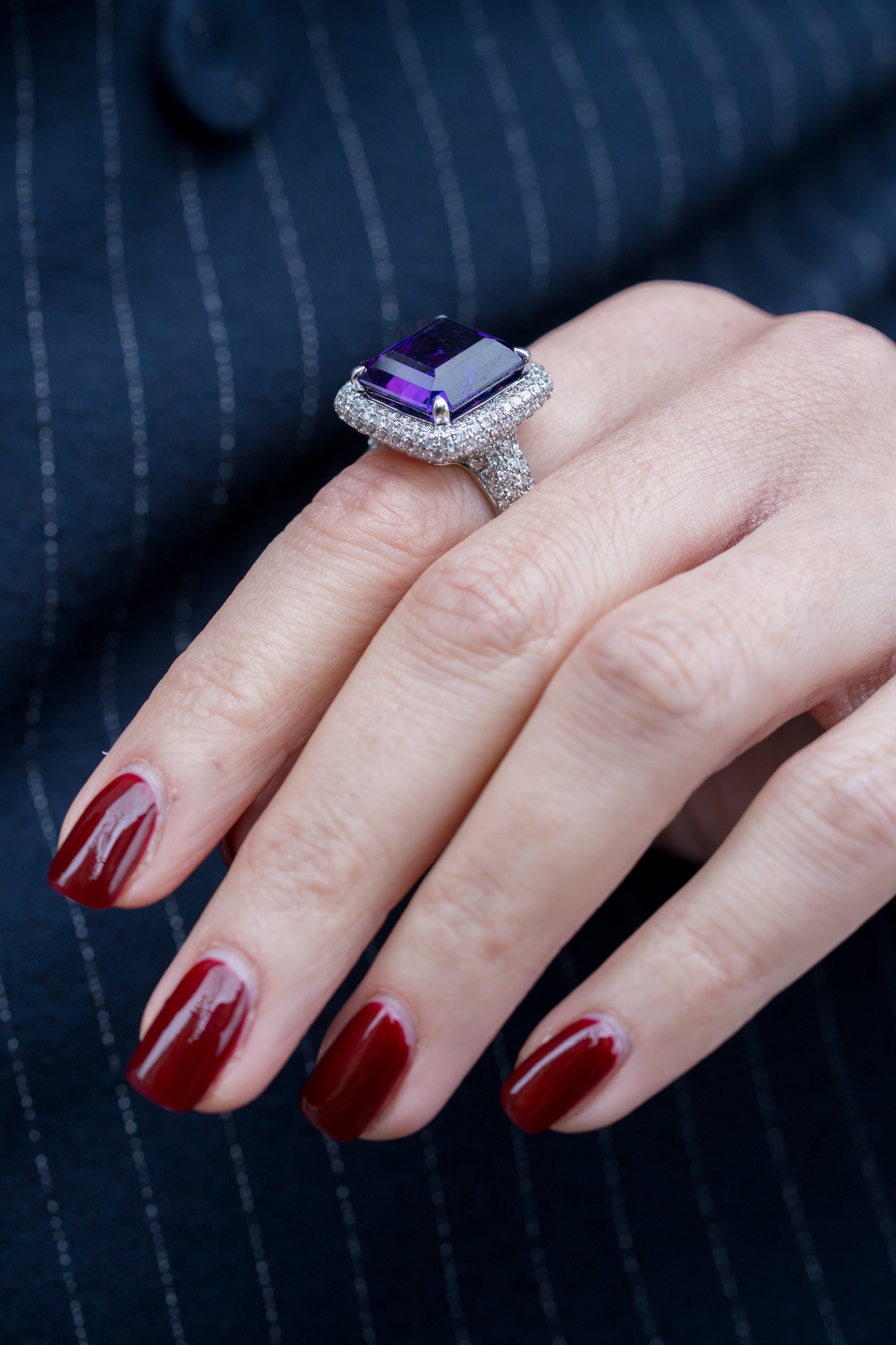 Amethyst & Pavé Diamond Cocktail Ring | 18k White Gold