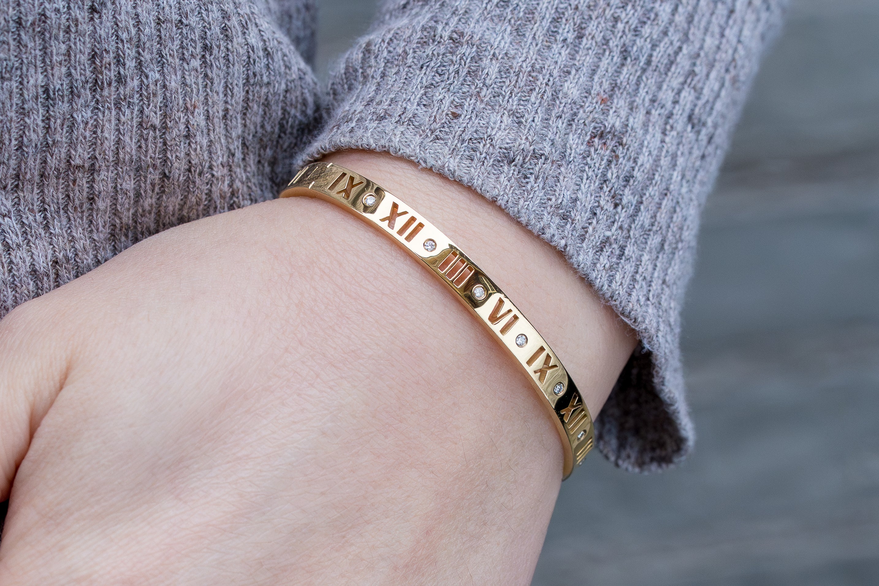 Tiffany & Co. ‘Atlas’ Diamond Bangle Bracelet | 18k Yellow Gold & Platinum