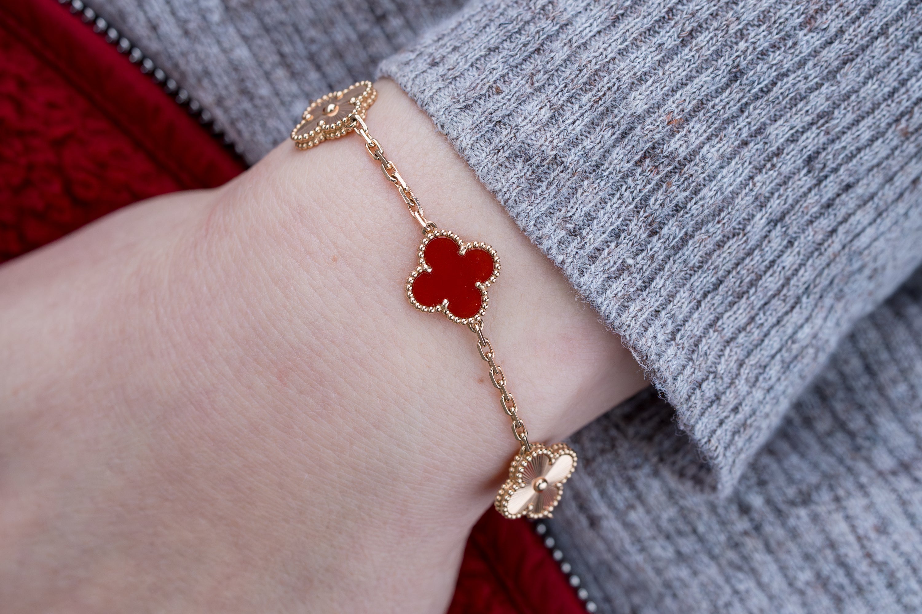 Van Cleef & Arpels Vintage Alhambra Bracelet, 5 Motifs | Carnelian & 18k Rose Gold | Box & Papers | 2025