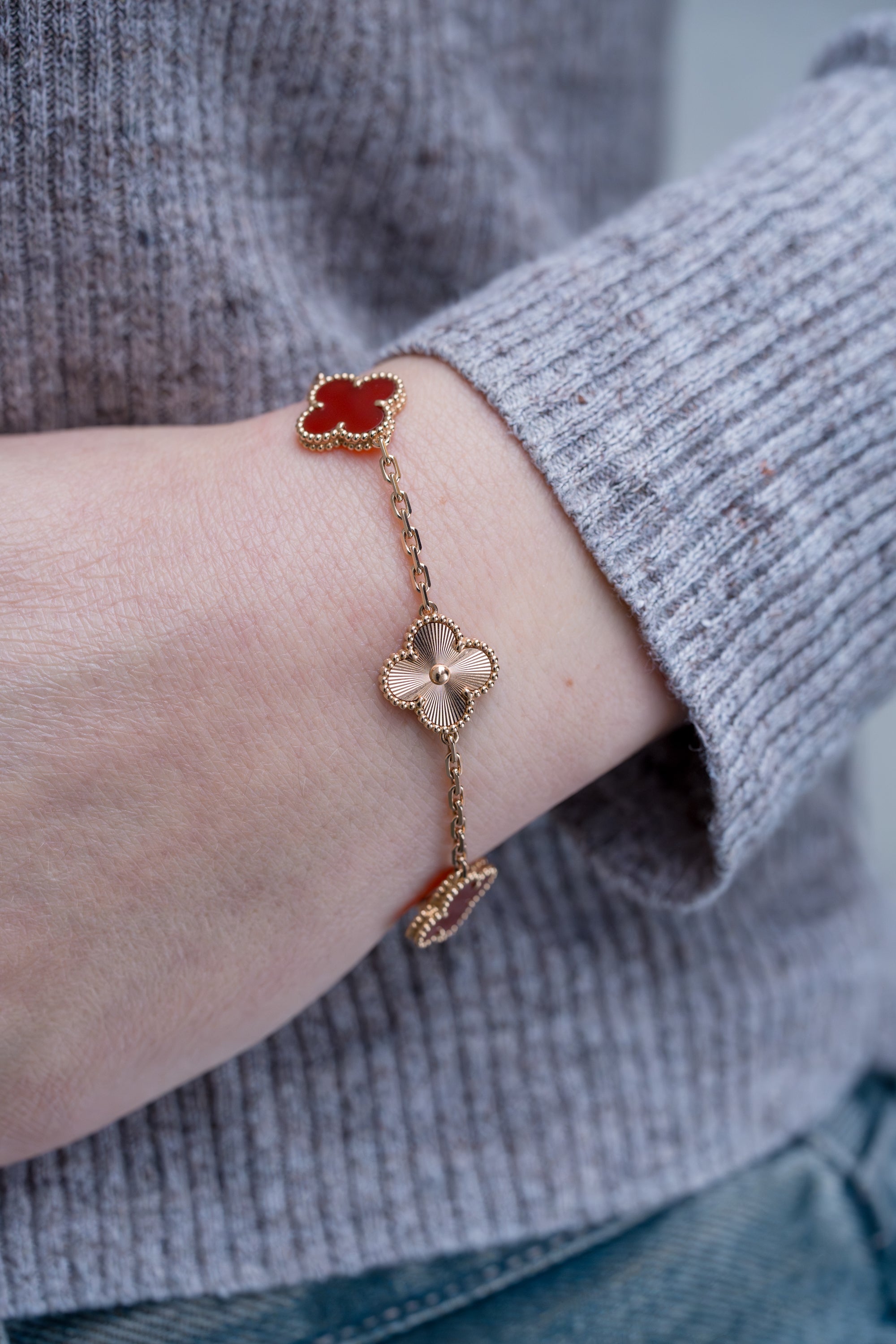Van Cleef & Arpels Vintage Alhambra Bracelet, 5 Motifs | Carnelian & 18k Rose Gold | Box & Papers | 2025
