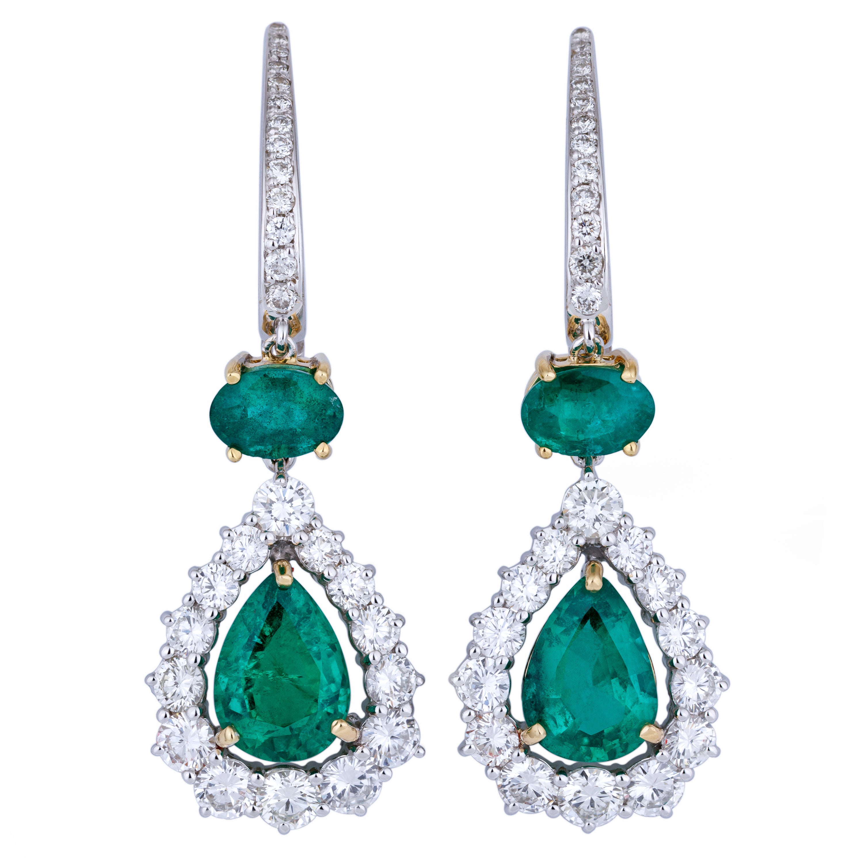 Emerald & Diamond Tear Drop Earrings | 18k White & Yellow Gold