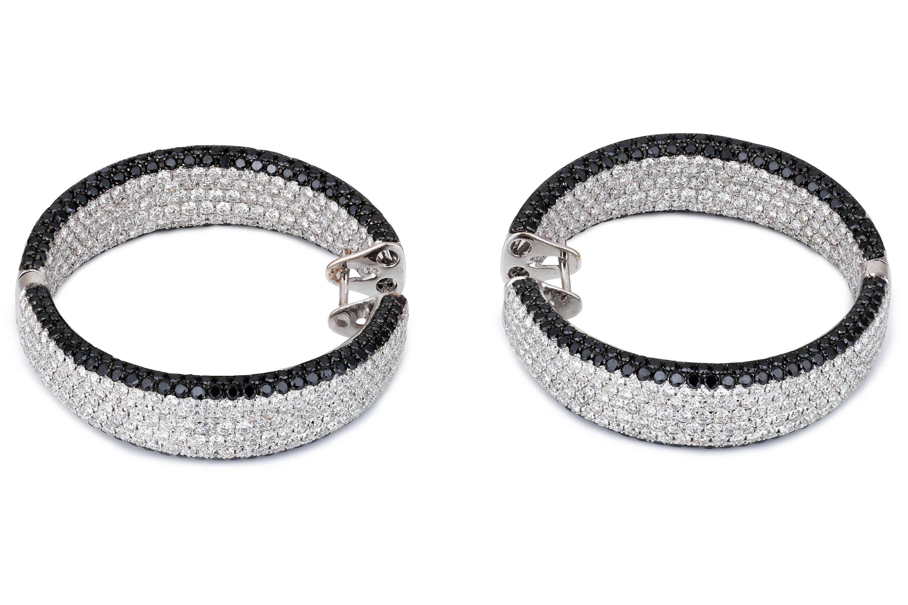 Black & White Diamond Large Statement Hoop Earrings | 18k White Gold