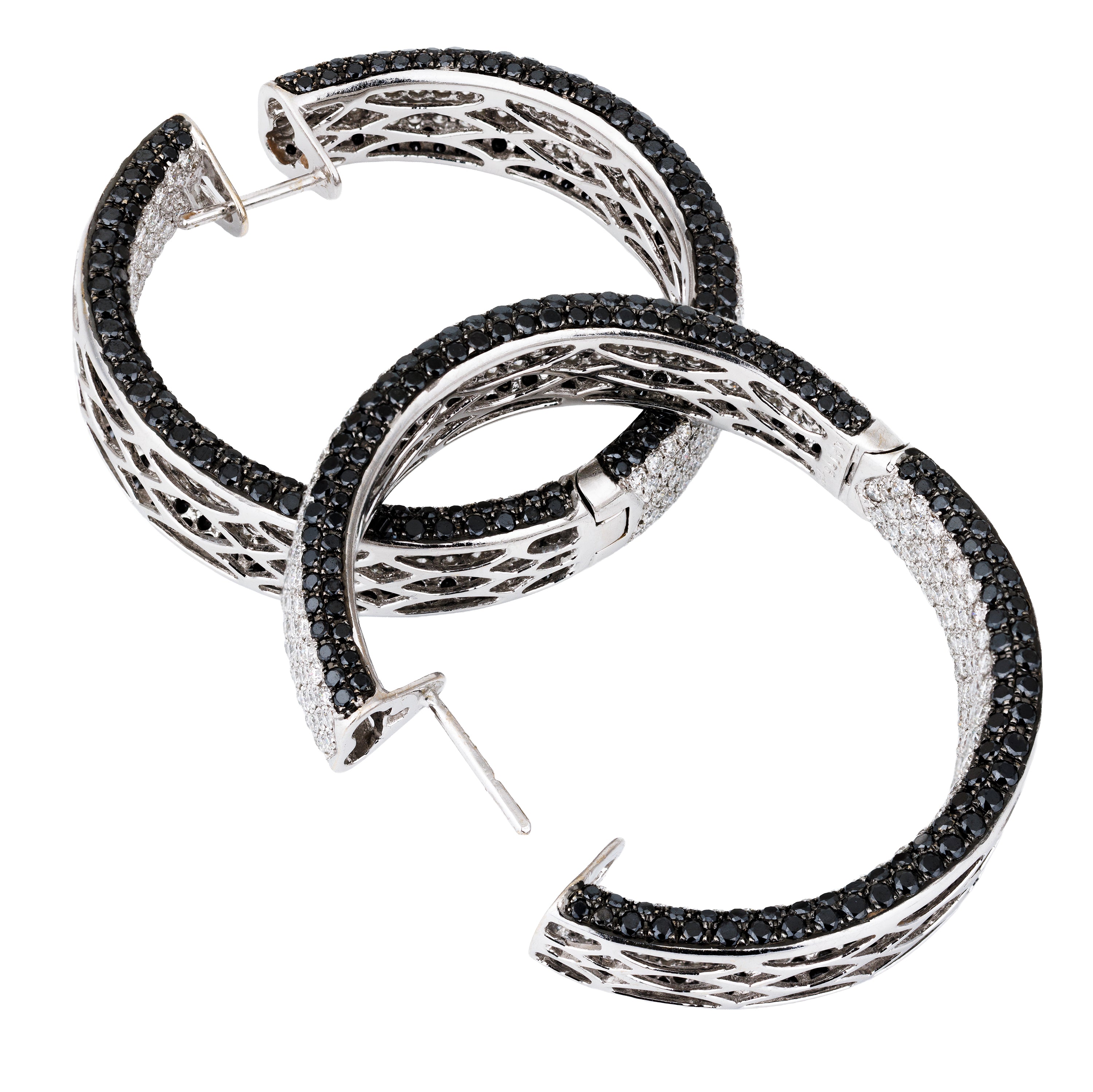 Black & White Diamond Large Statement Hoop Earrings | 18k White Gold