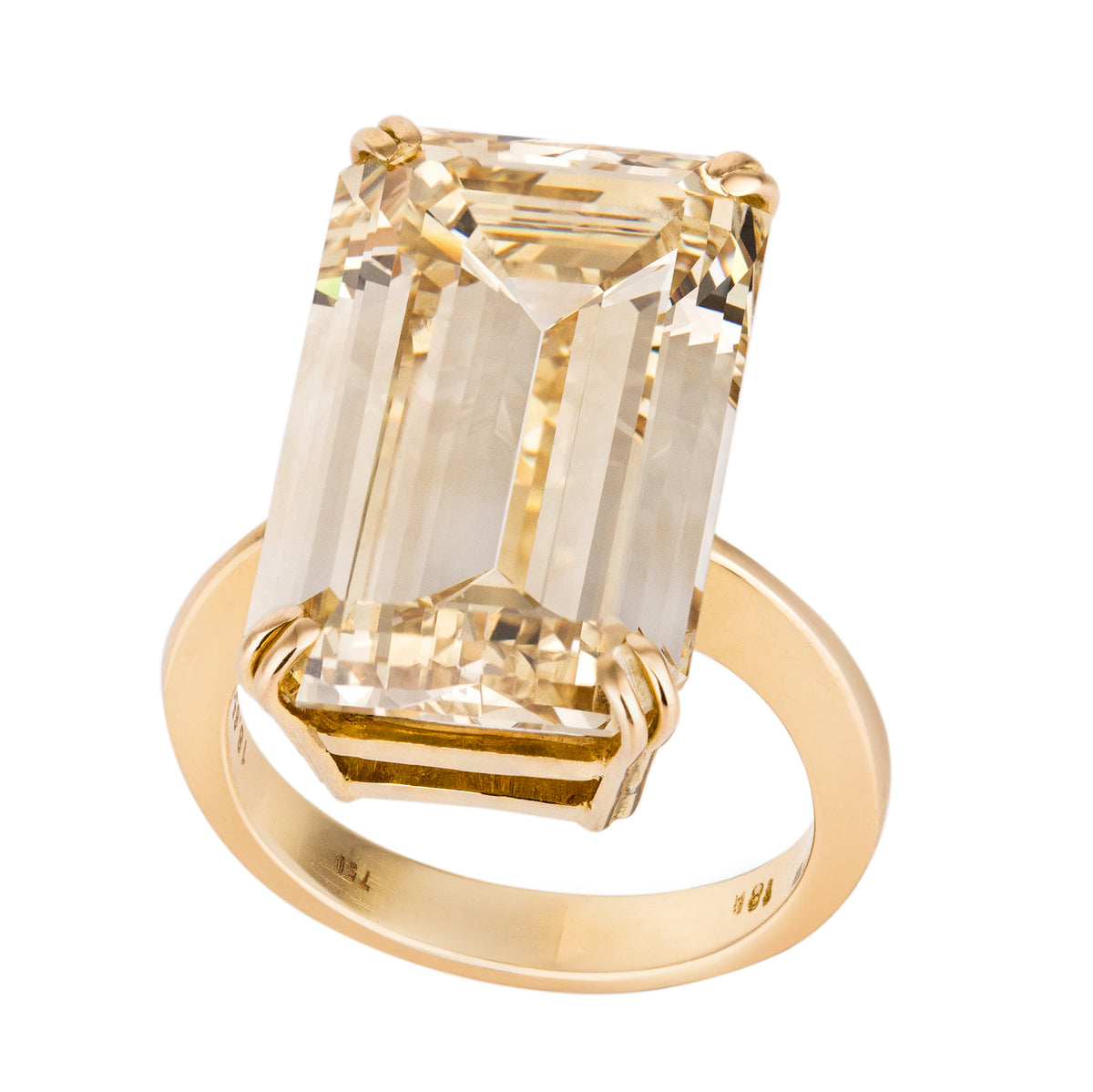 18.65 ct Emerald-Cut Natural Fancy Light Brownish Yellow Diamond Ring | 18k Yellow Gold | VS1 Clarity | GIA Certified