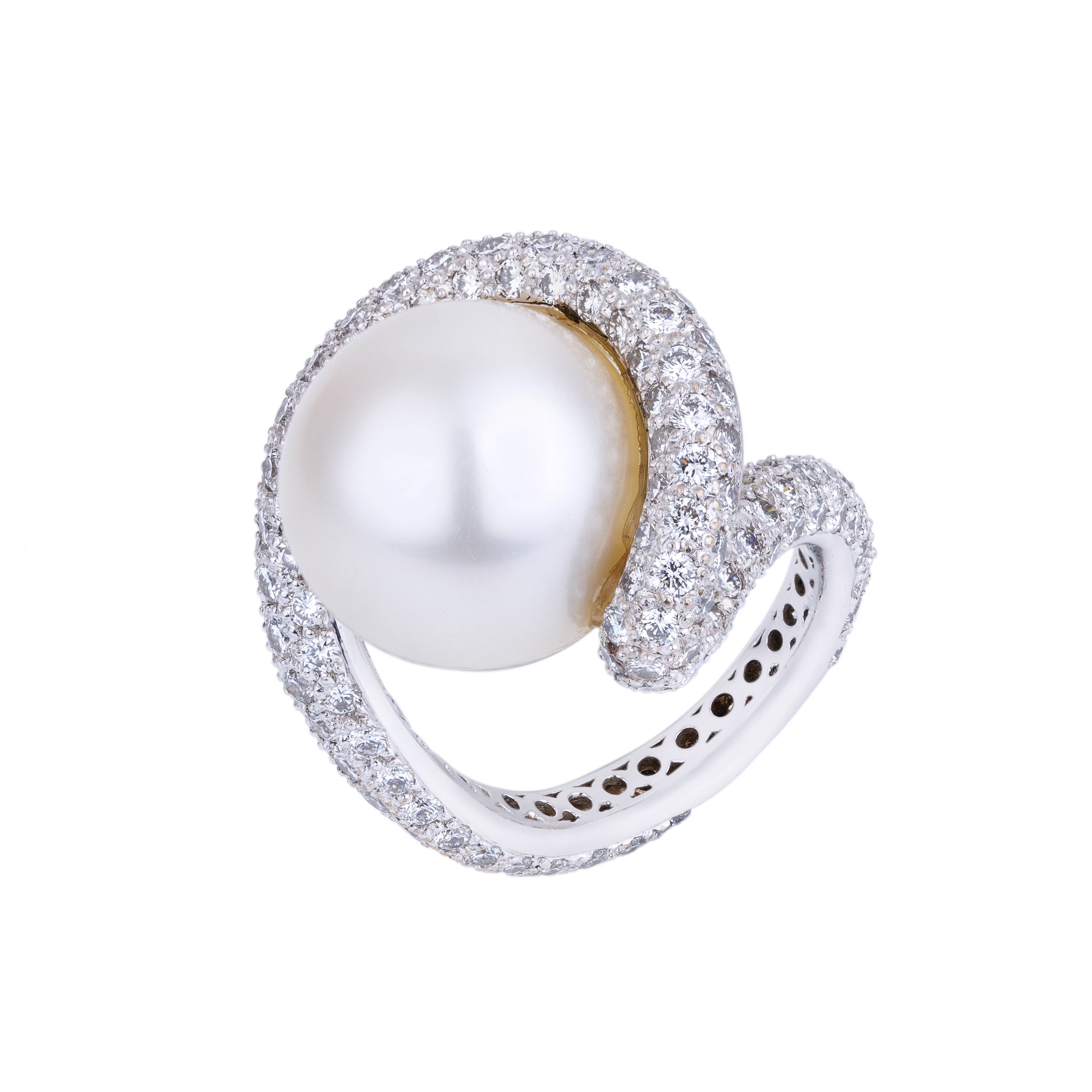 Pearl & Diamond Ring | Pave Diamonds | 18k White Gold
