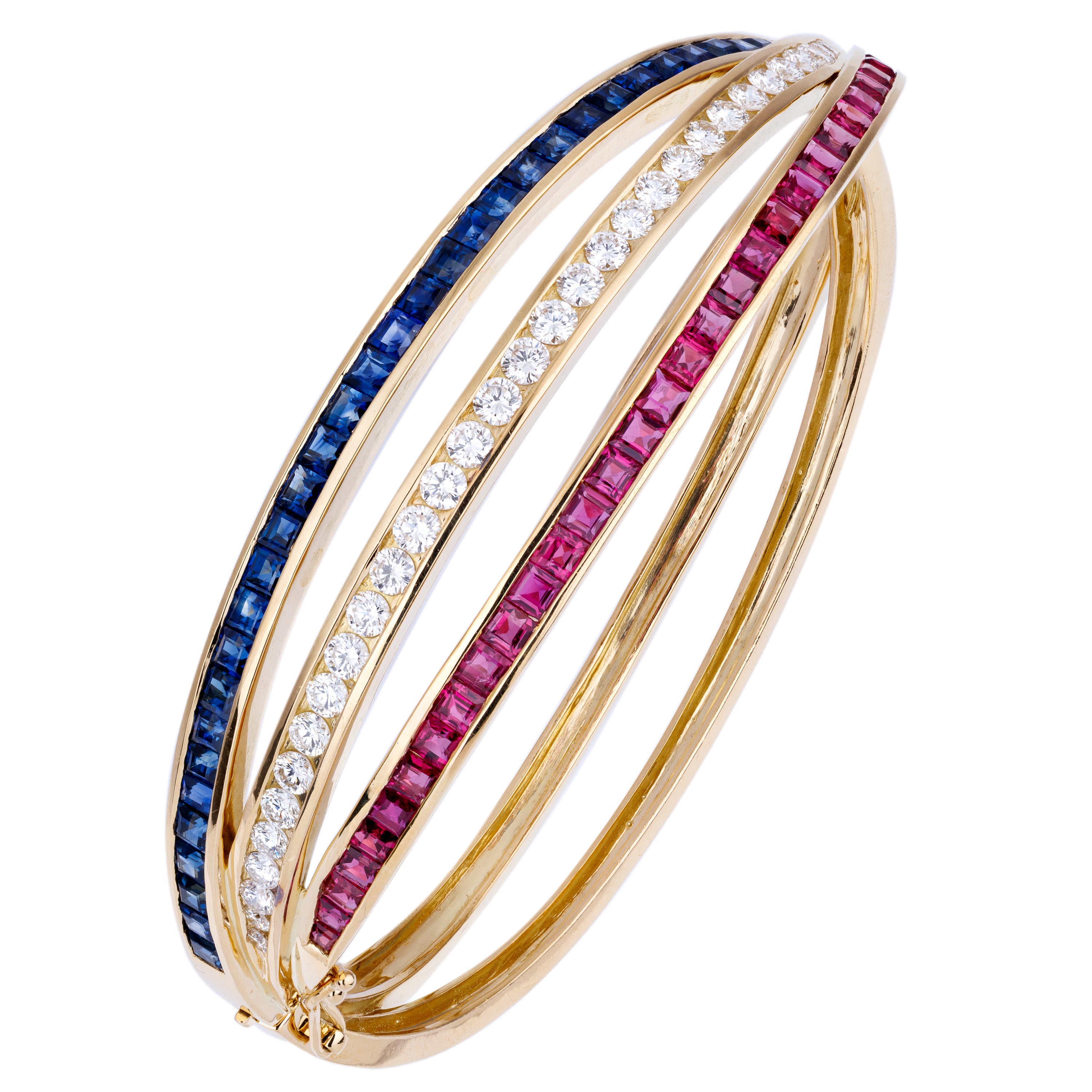 Ruby, Diamond & Sapphire Intertwined Bracelet | 18k Yellow Gold