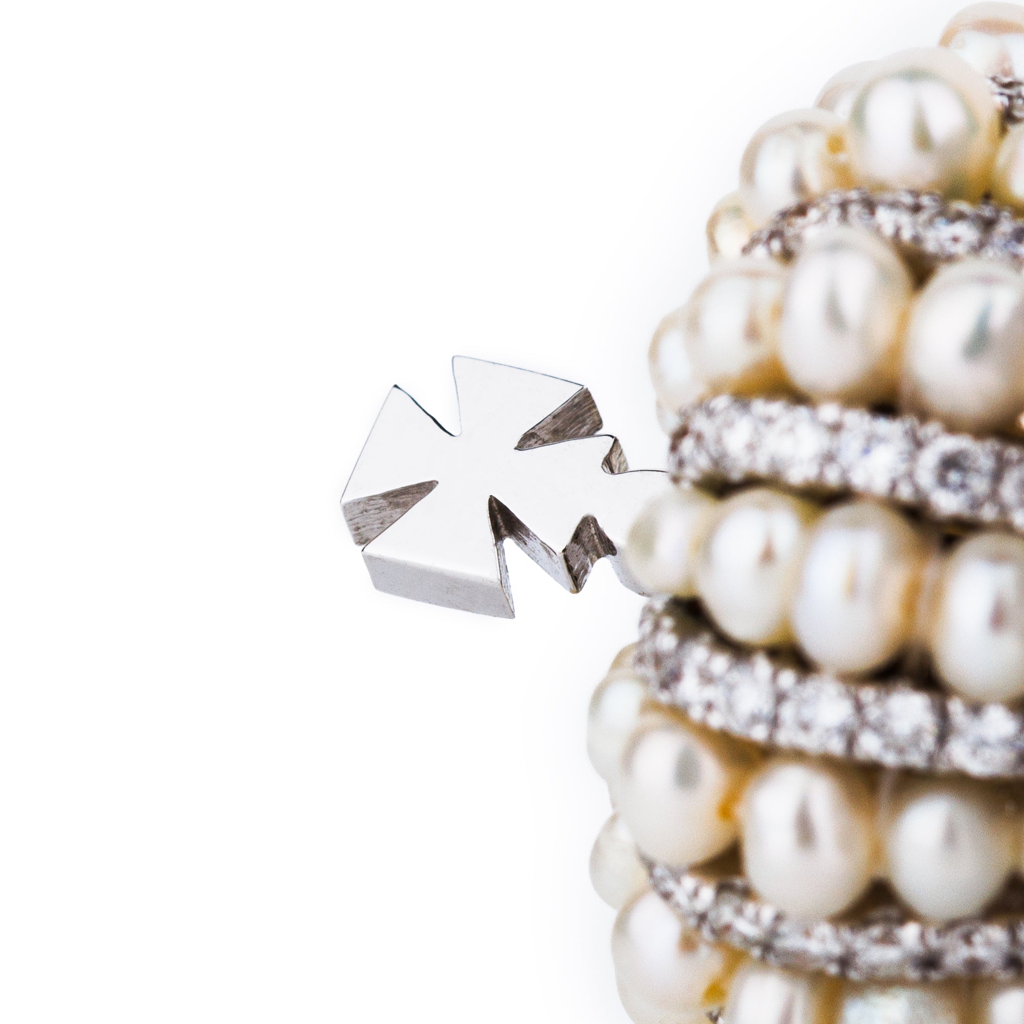 Regal Skeleton Ring with Pearls & Pavé Diamonds | 18k White Gold