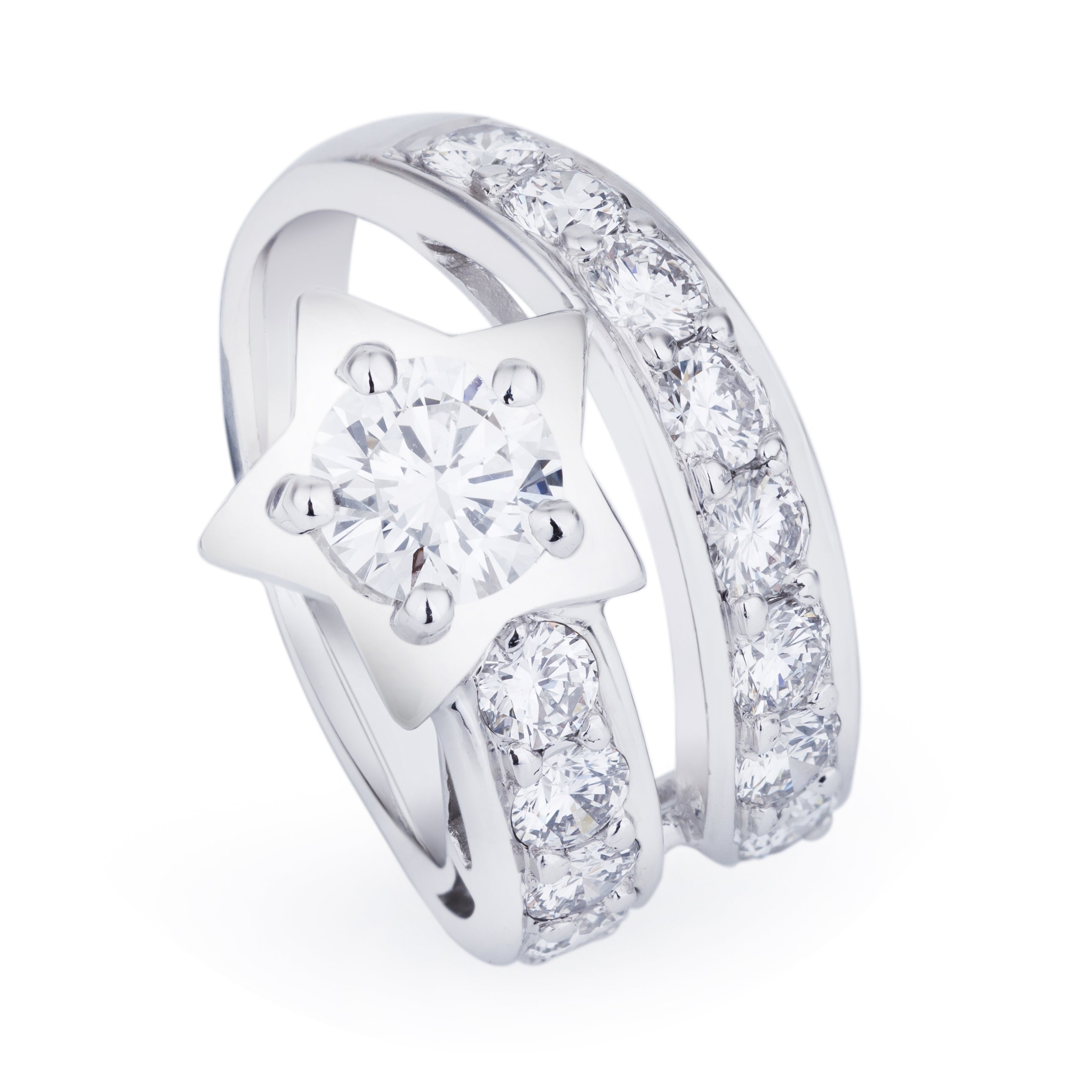 Pavé Diamond Star Ring | 18k White Gold