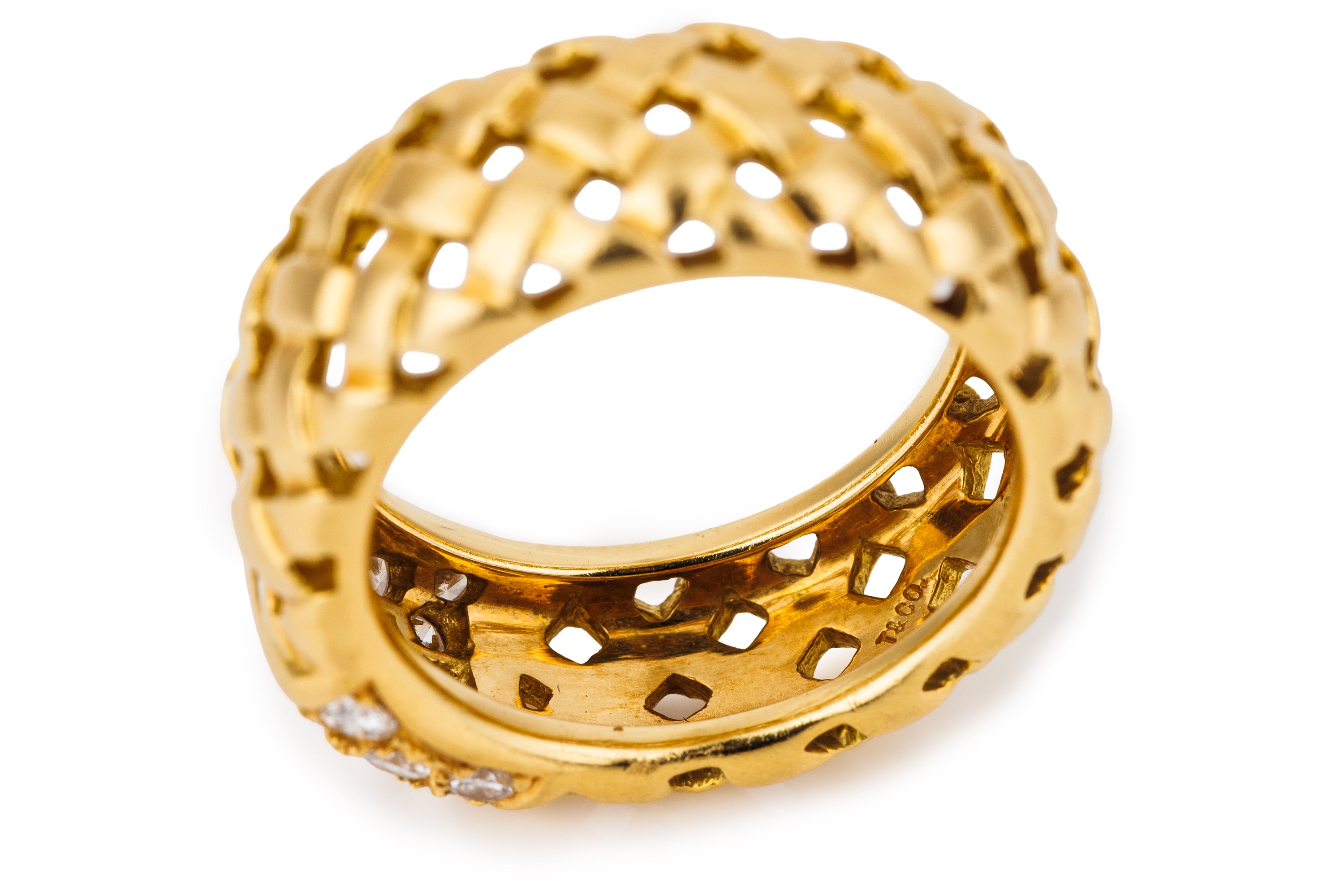 Tiffany Vannerie Basket Weave Diamond Ring | 18k Yellow Gold | 1995