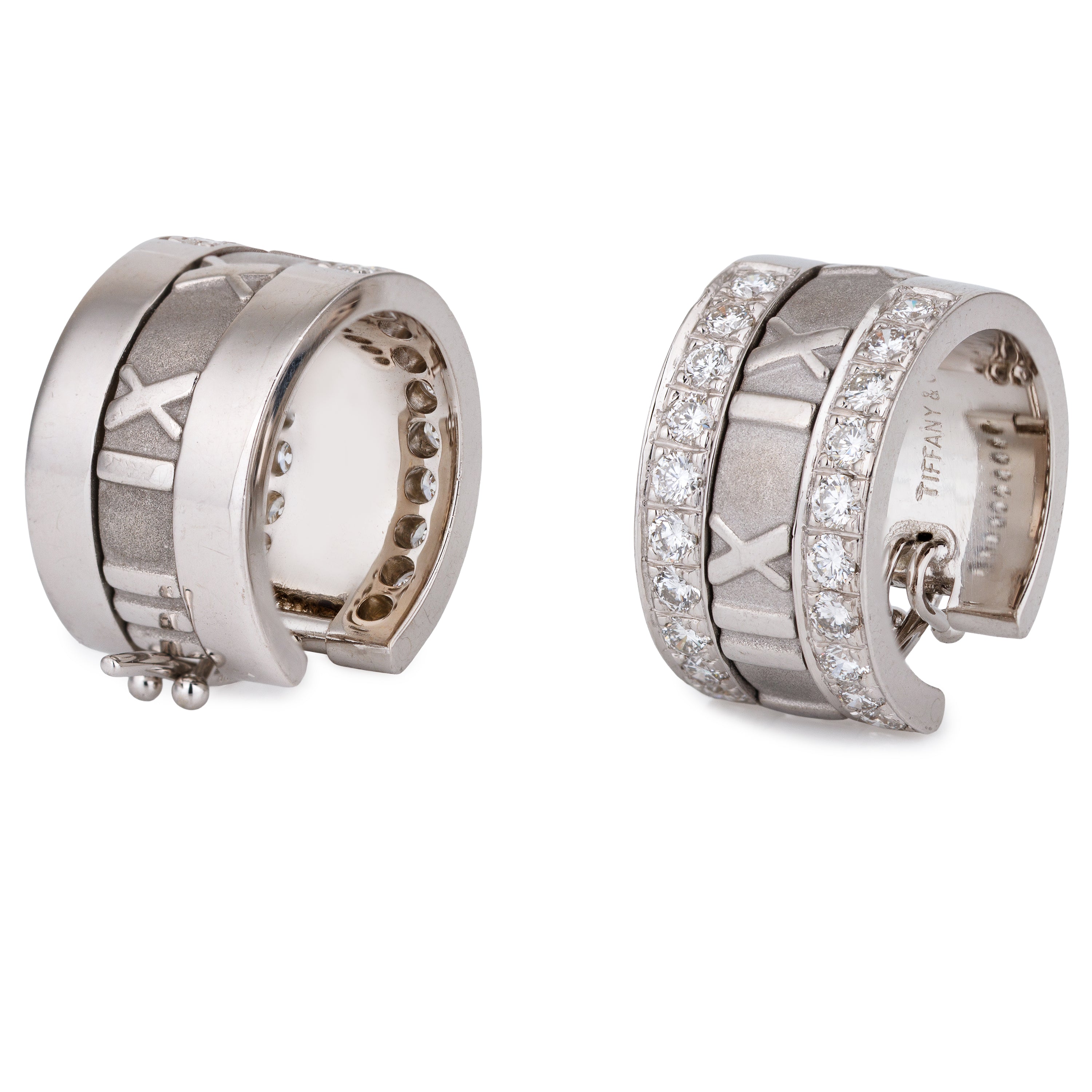 Tiffany & Co. Atlas Mini Hoop Earrings | Diamonds | 18k White Gold | 1990's