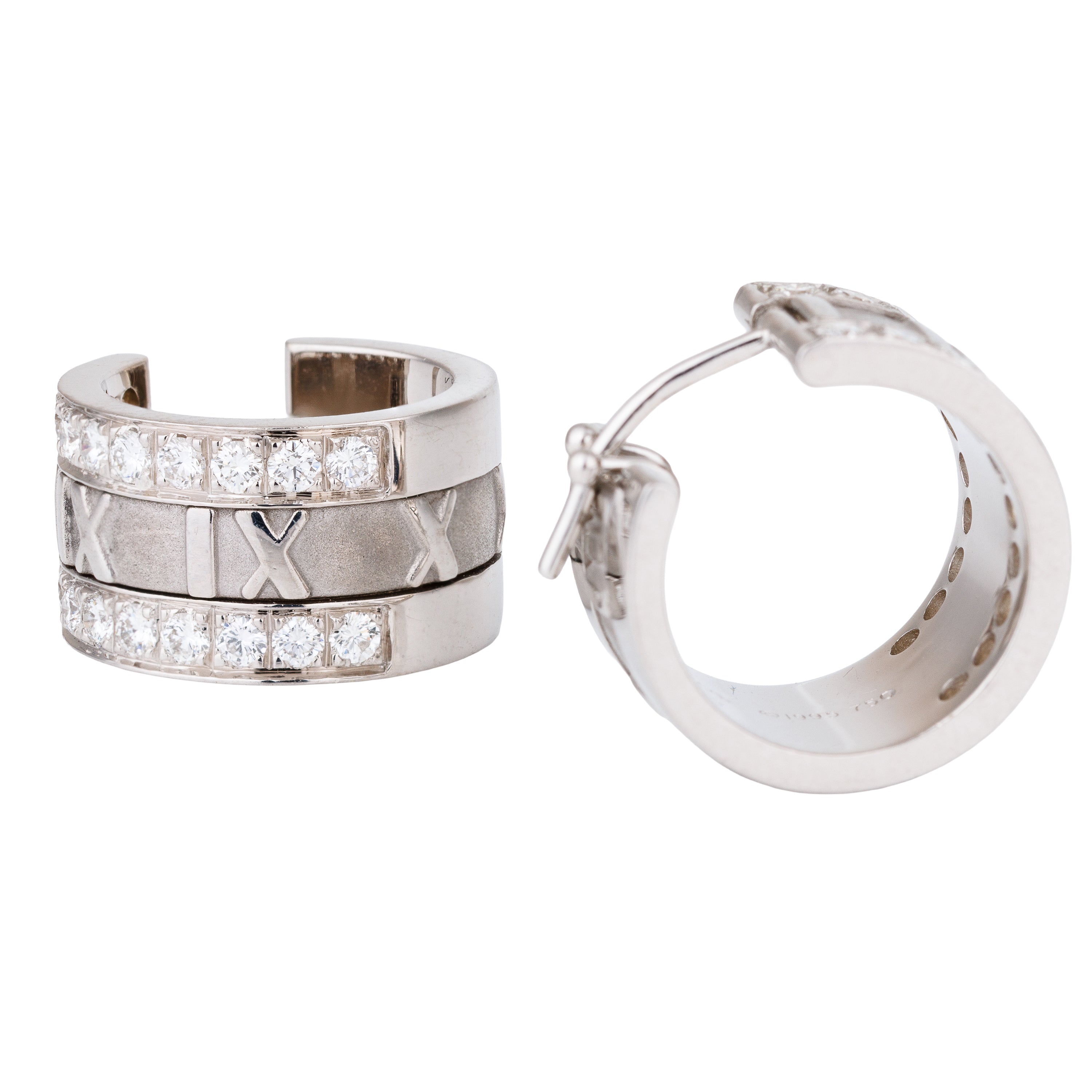 Tiffany & Co. Atlas Mini Hoop Earrings | Diamonds | 18k White Gold | 1990's