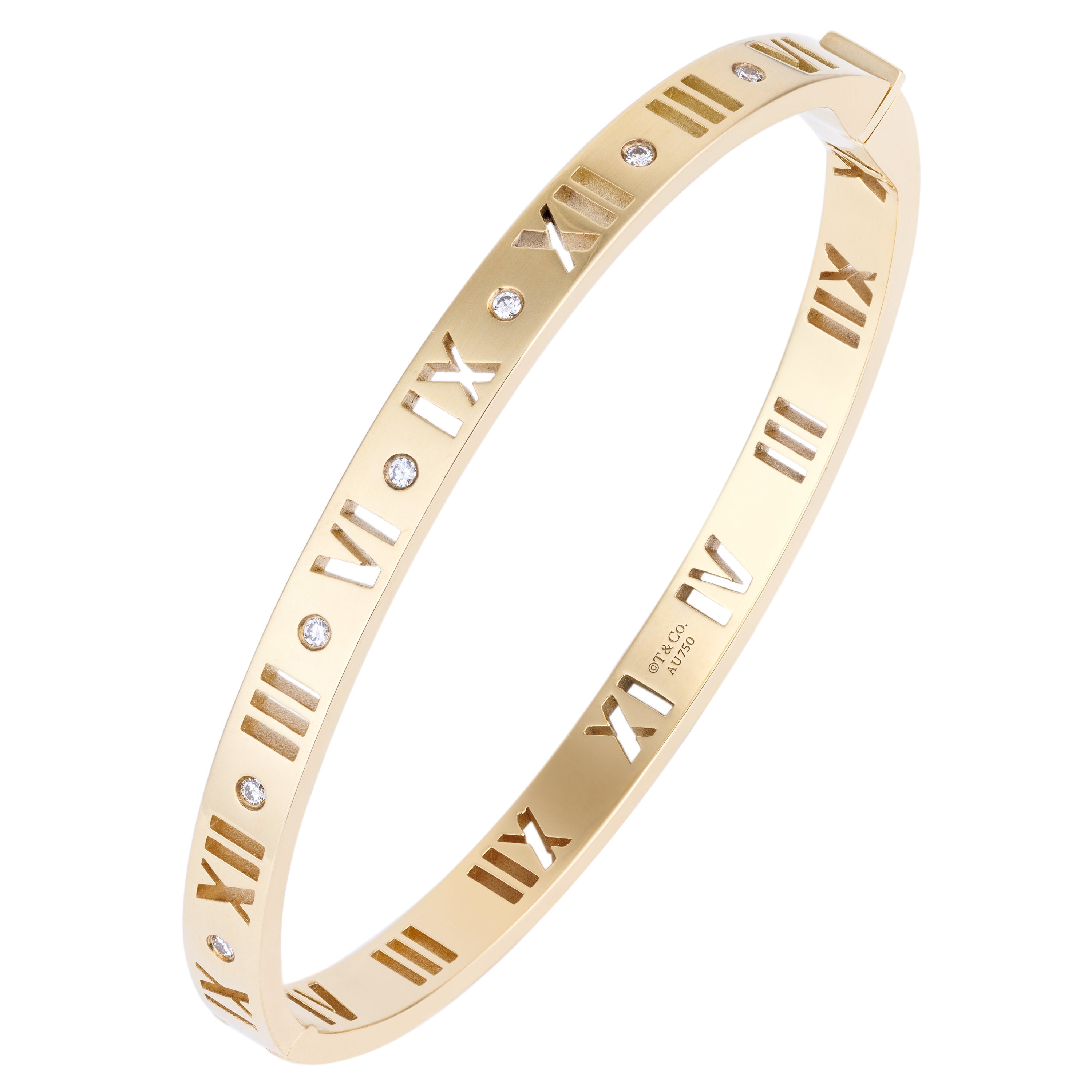 Tiffany & Co. ‘Atlas’ Diamond Bangle Bracelet | 18k Yellow Gold & Platinum