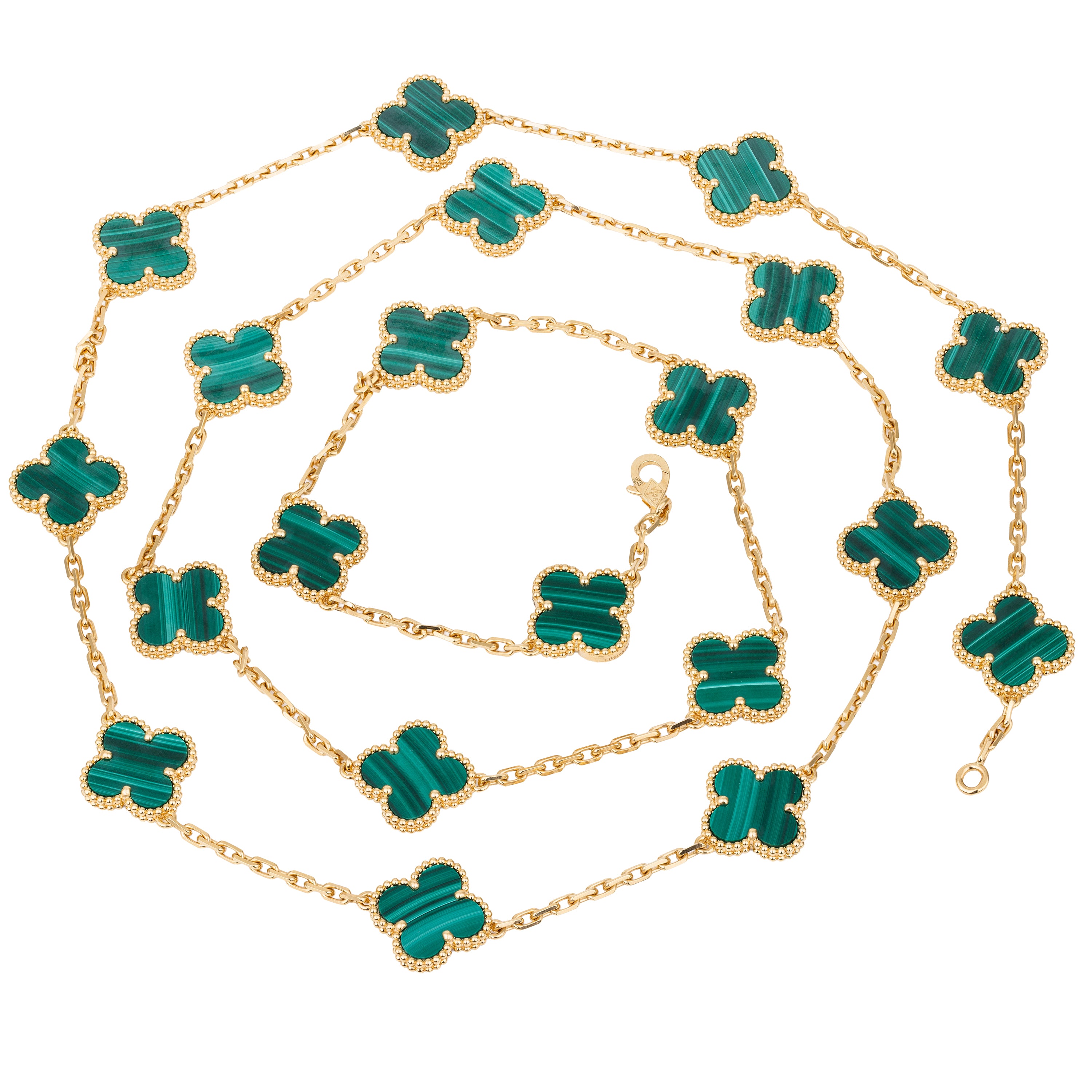 Van Cleef & Arpels Vintage Alhambra Long Necklace, 20 Motifs | Malachite | 18k Yellow Gold
