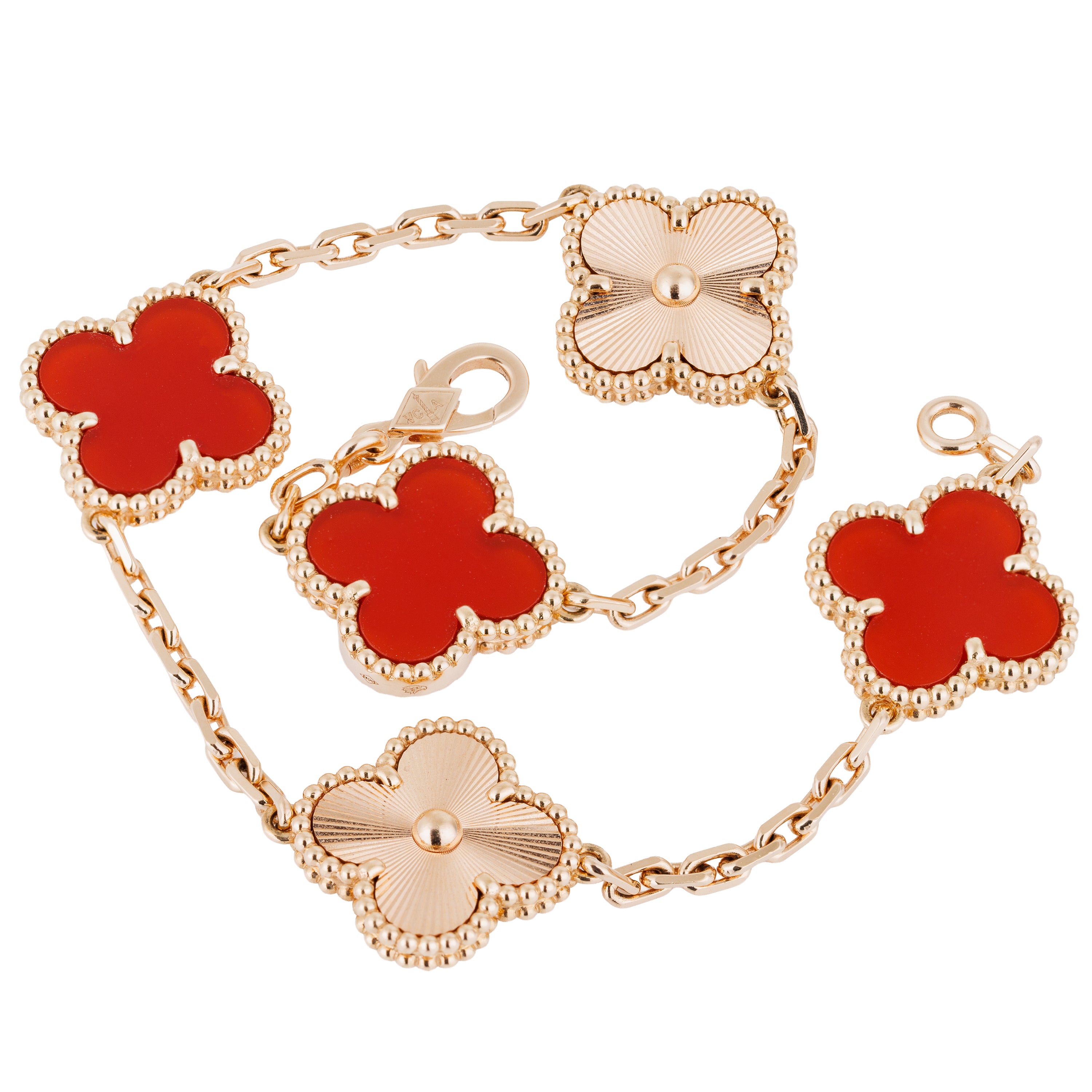 Van Cleef & Arpels Vintage Alhambra Bracelet, 5 Motifs | Carnelian & 18k Rose Gold | Box & Papers | 2025