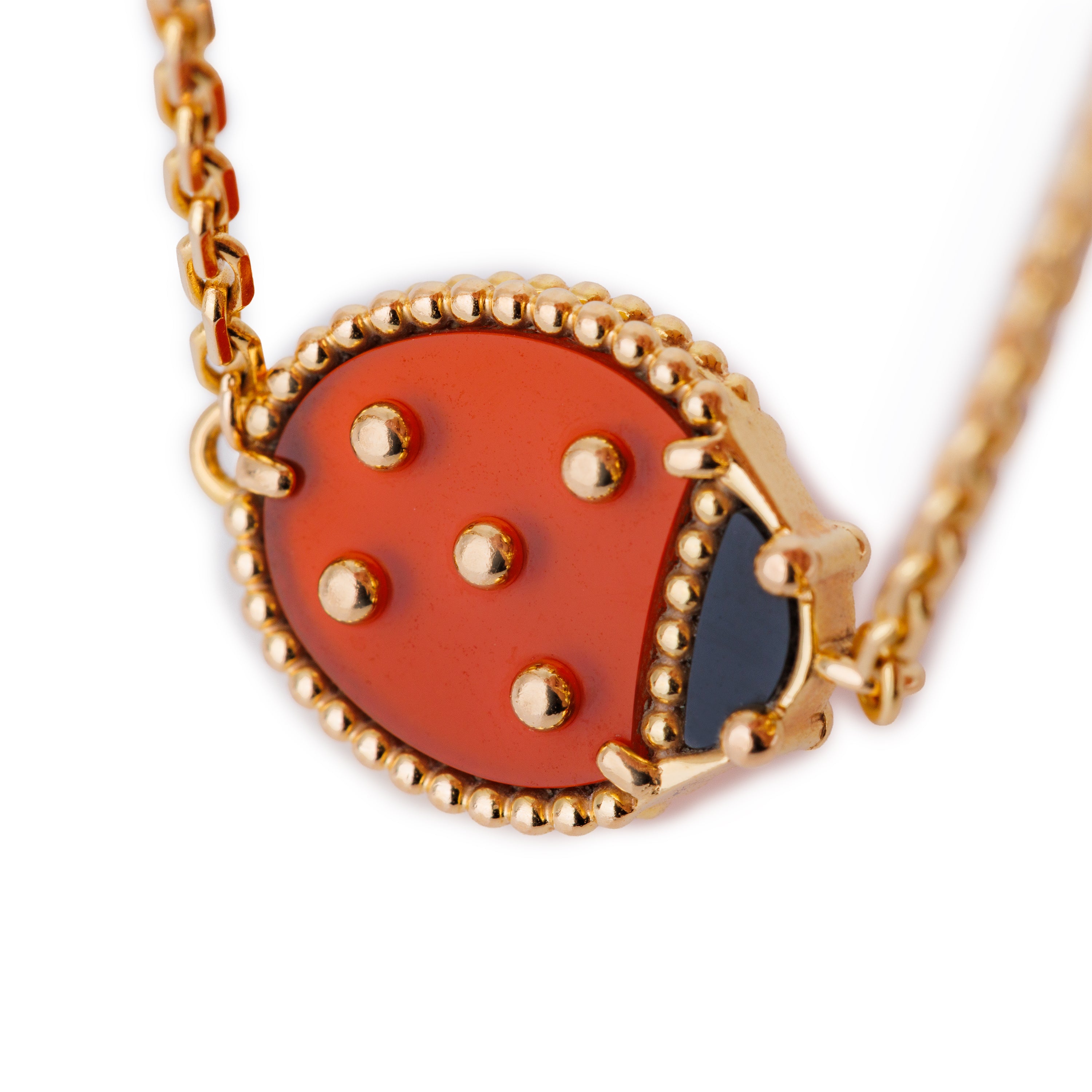 Van Cleef & Arpels Lucky Spring Bracelet | Closed Wings Ladybug | Carnelian & Onyx | 18k Rose Gold | Papers | 2021