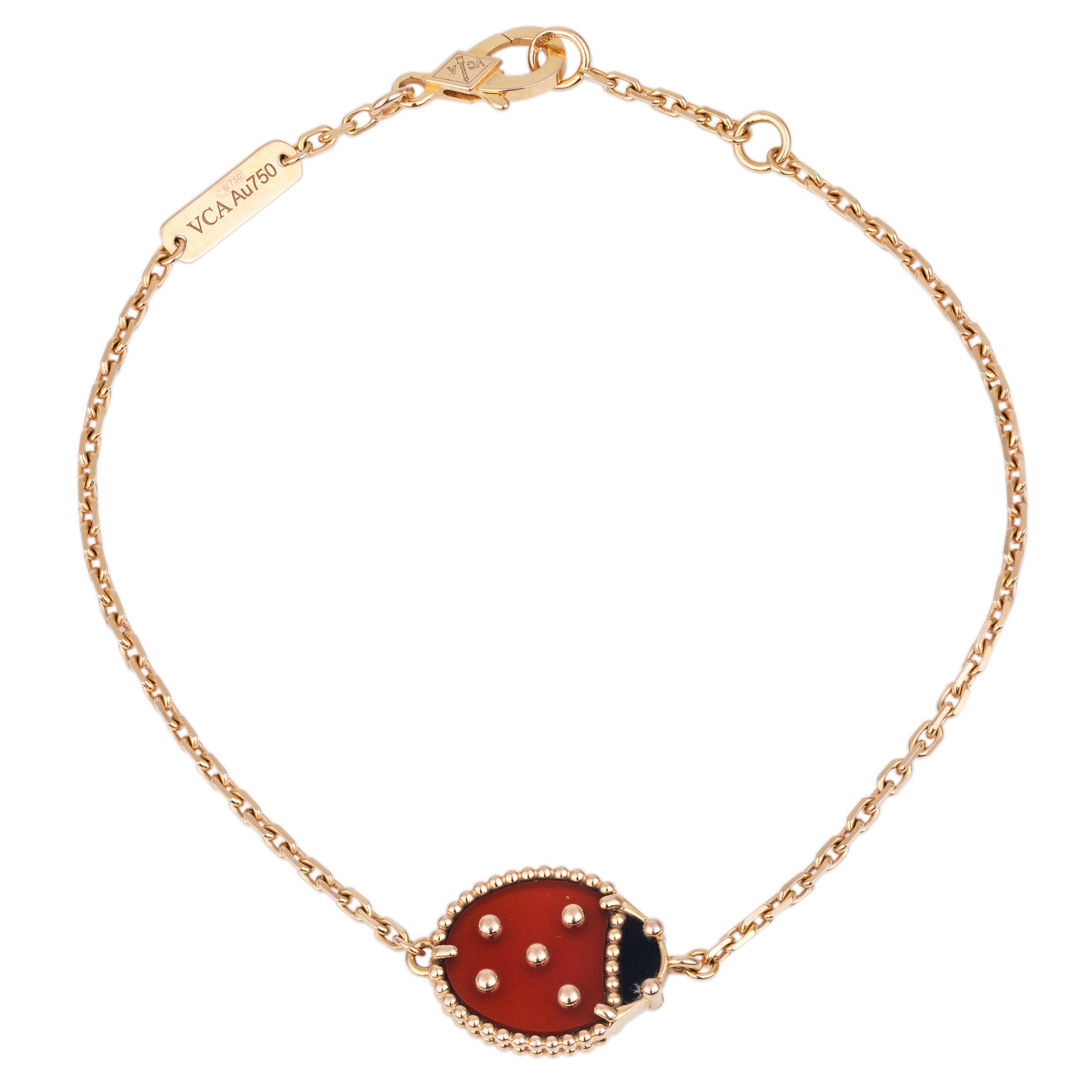 Van Cleef & Arpels Lucky Spring Bracelet | Closed Wings Ladybug | Carnelian & Onyx | 18k Rose Gold | Papers | 2021
