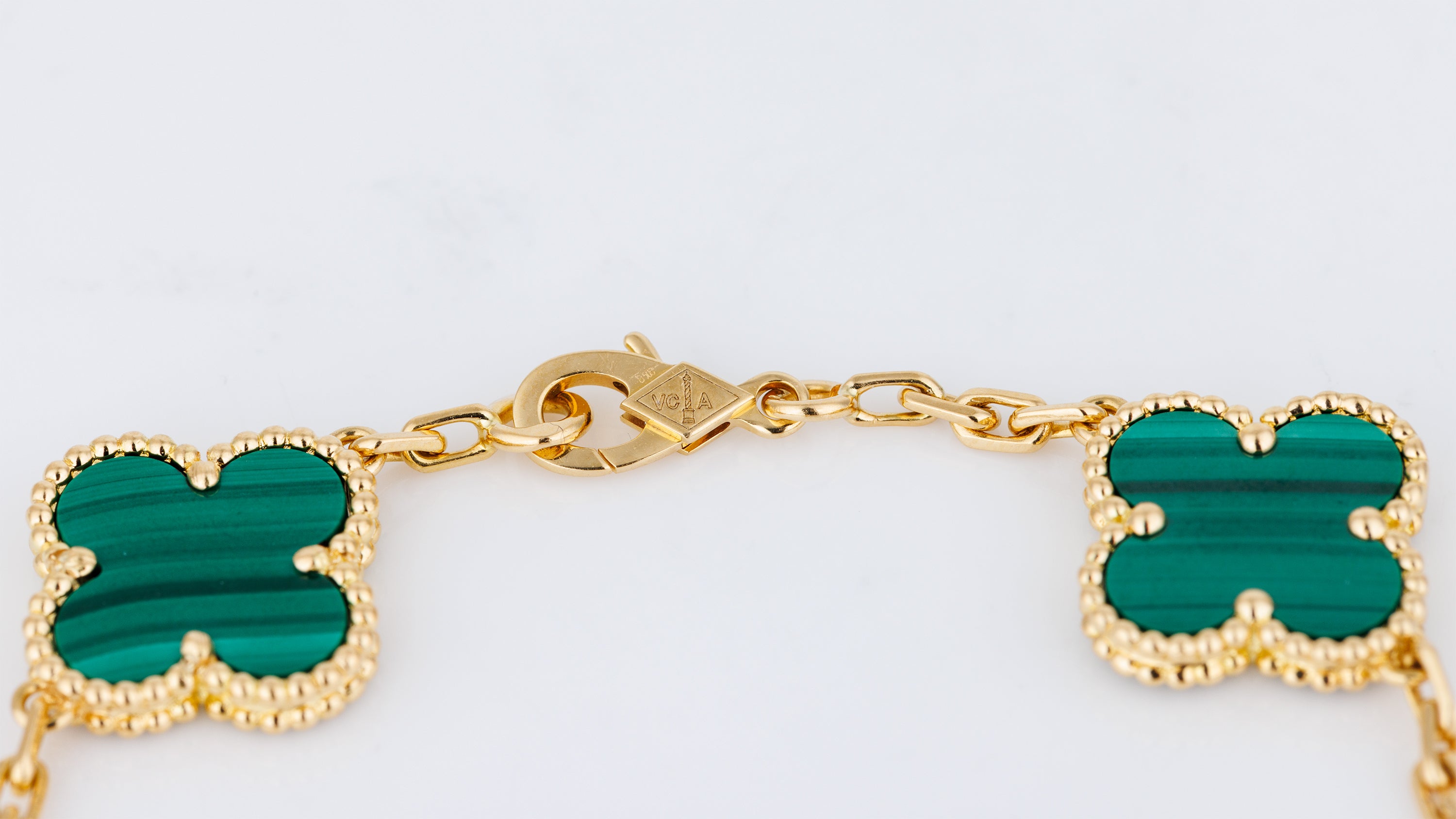 Van Cleef & Arpels Vintage Alhambra Malachite 5 Motif Bracelet | 18k Yellow Gold