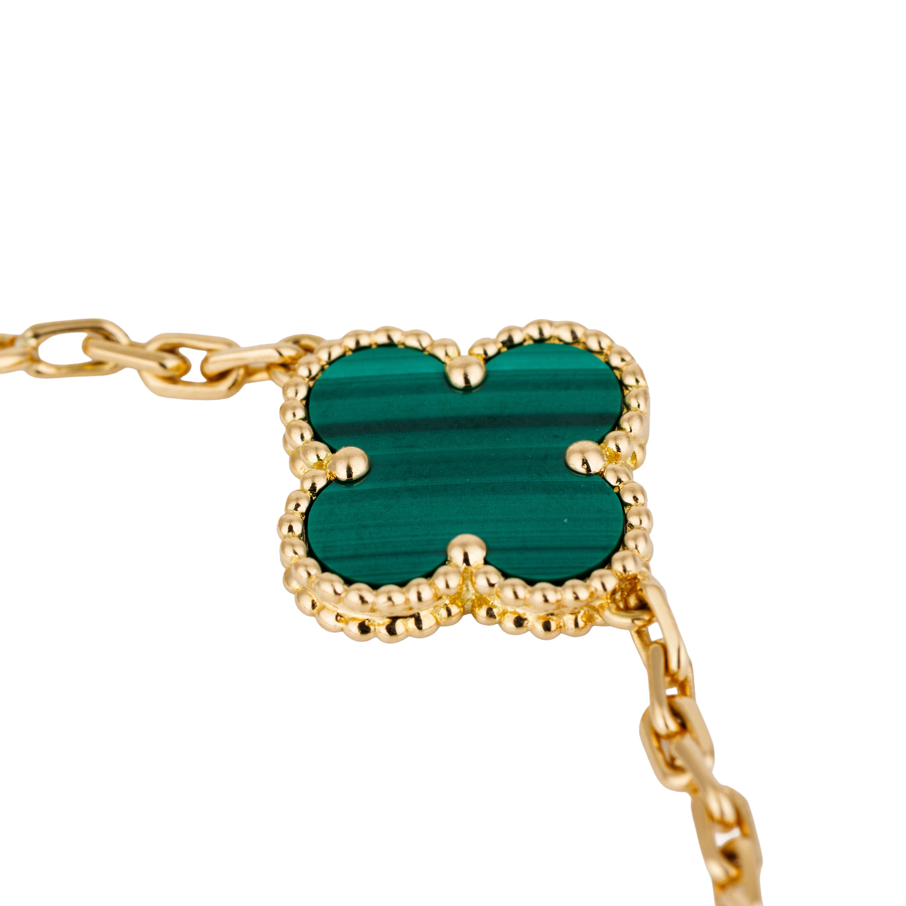 Van Cleef & Arpels Vintage Alhambra Malachite 5 Motif Bracelet | 18k Yellow Gold