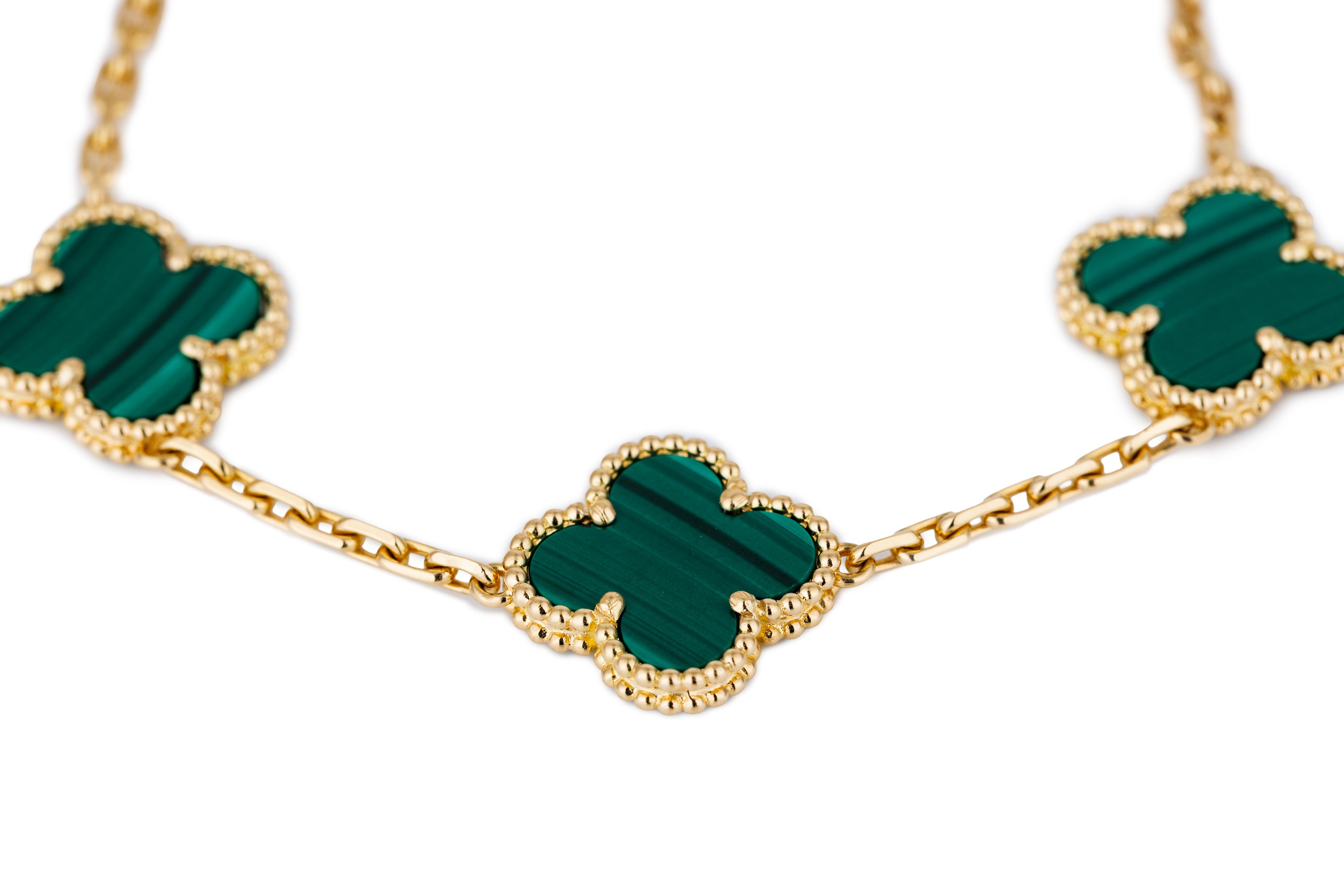 Van Cleef & Arpels Vintage Alhambra Malachite 5 Motif Bracelet | 18k Yellow Gold