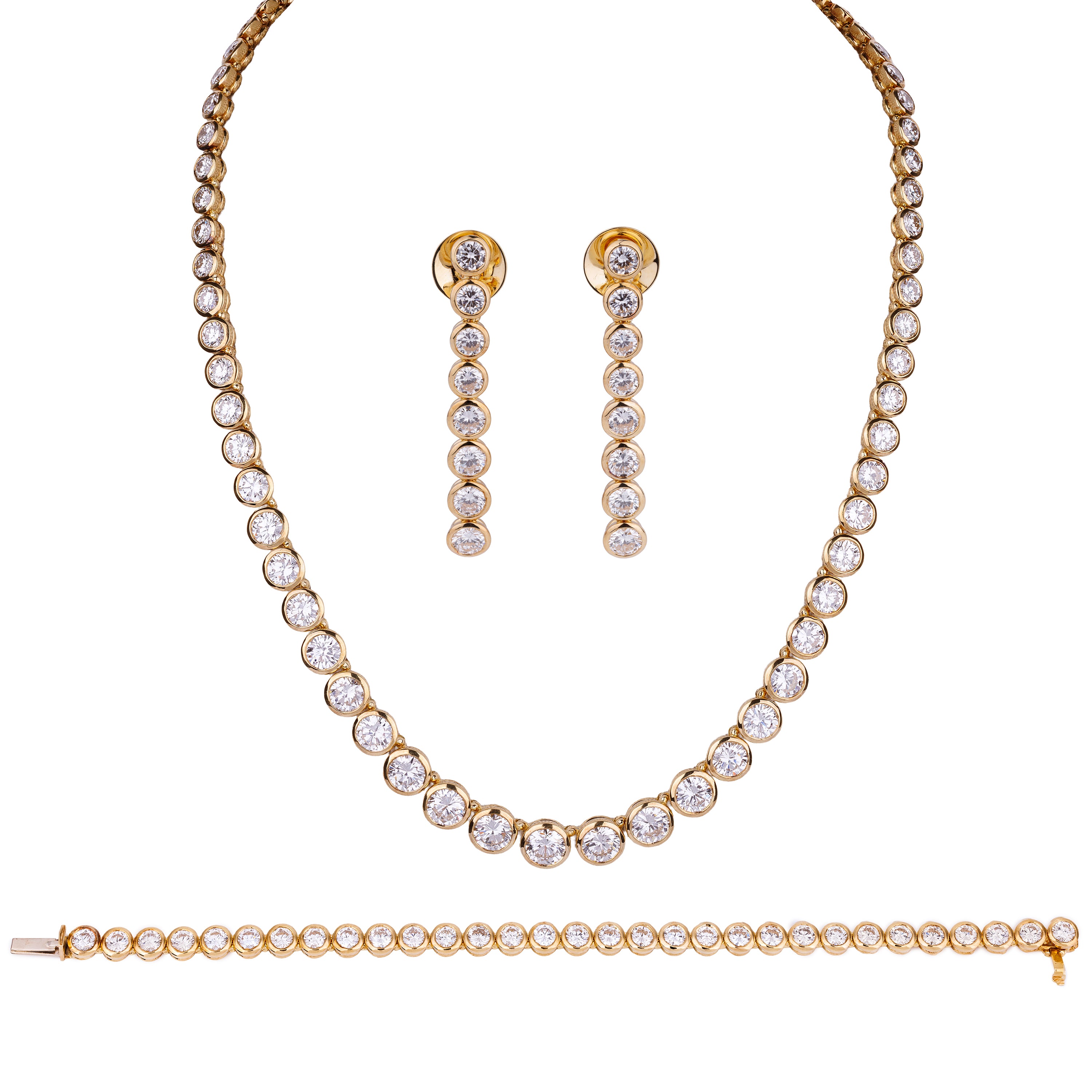 Diamond Suite | Necklace, Bracelet & Earrings | 18k Yellow Gold | Diamond Certification | 117 Diamonds | 41.84 ct