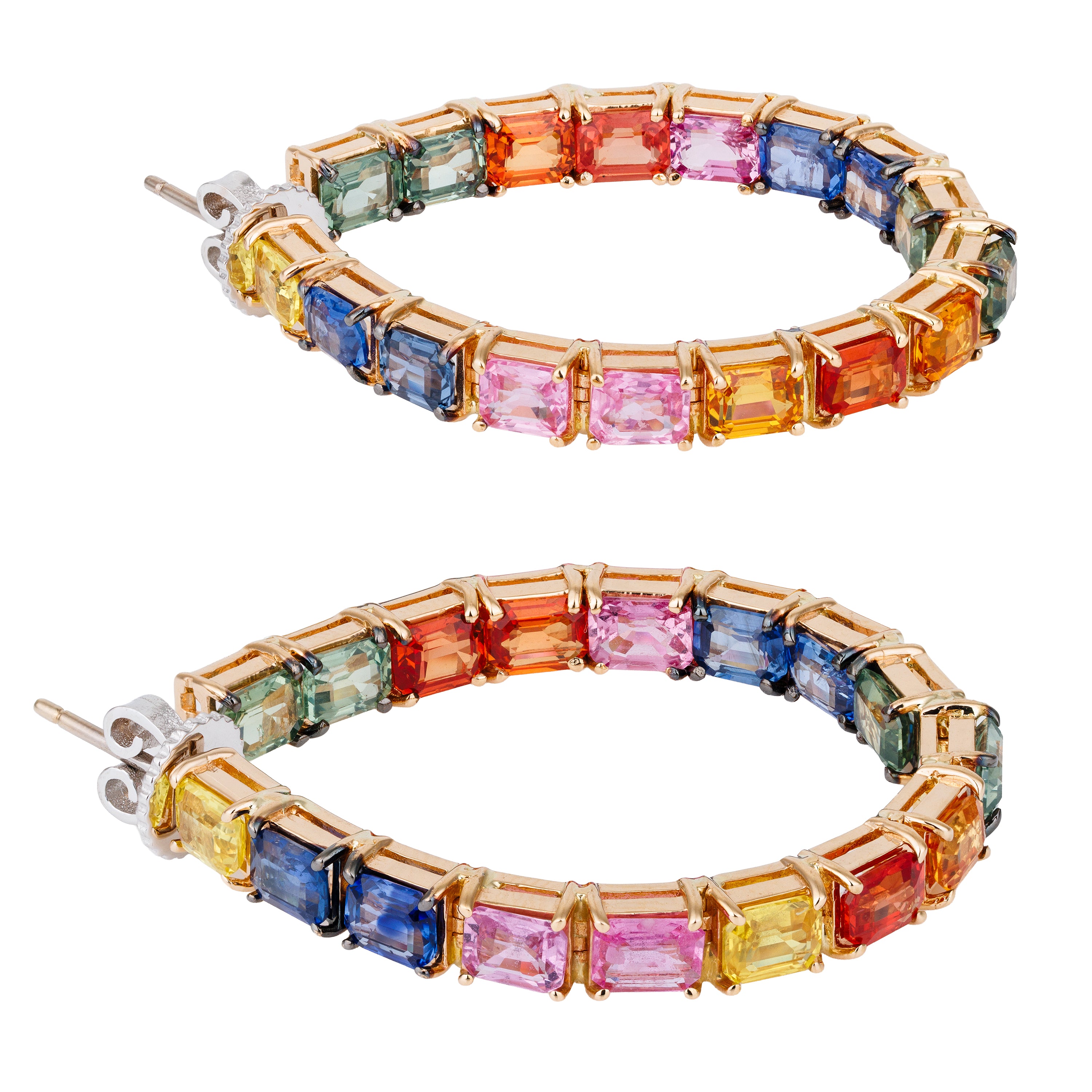 Rainbow Multi-Gem Hoop Earrings | 18k Rose & White Gold