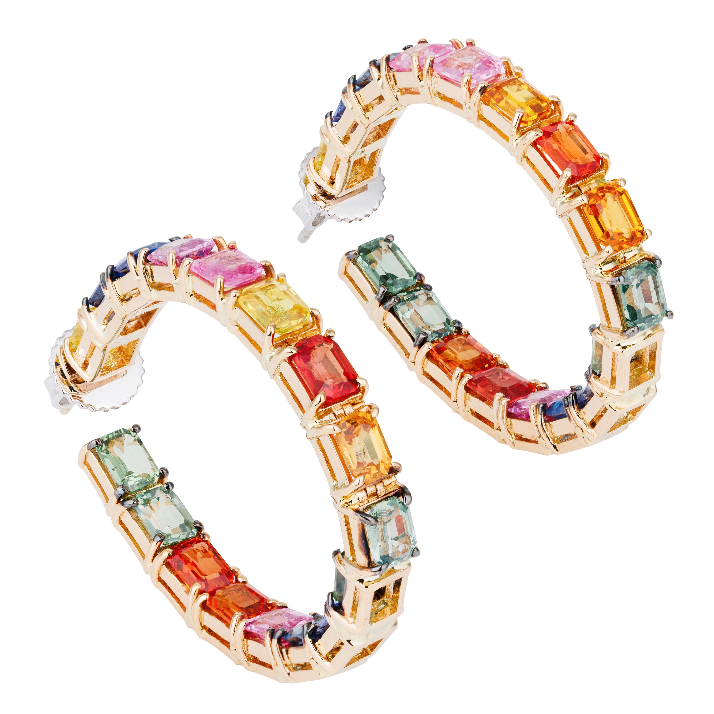 Rainbow Multi-Gem Hoop Earrings | 18k Rose & White Gold