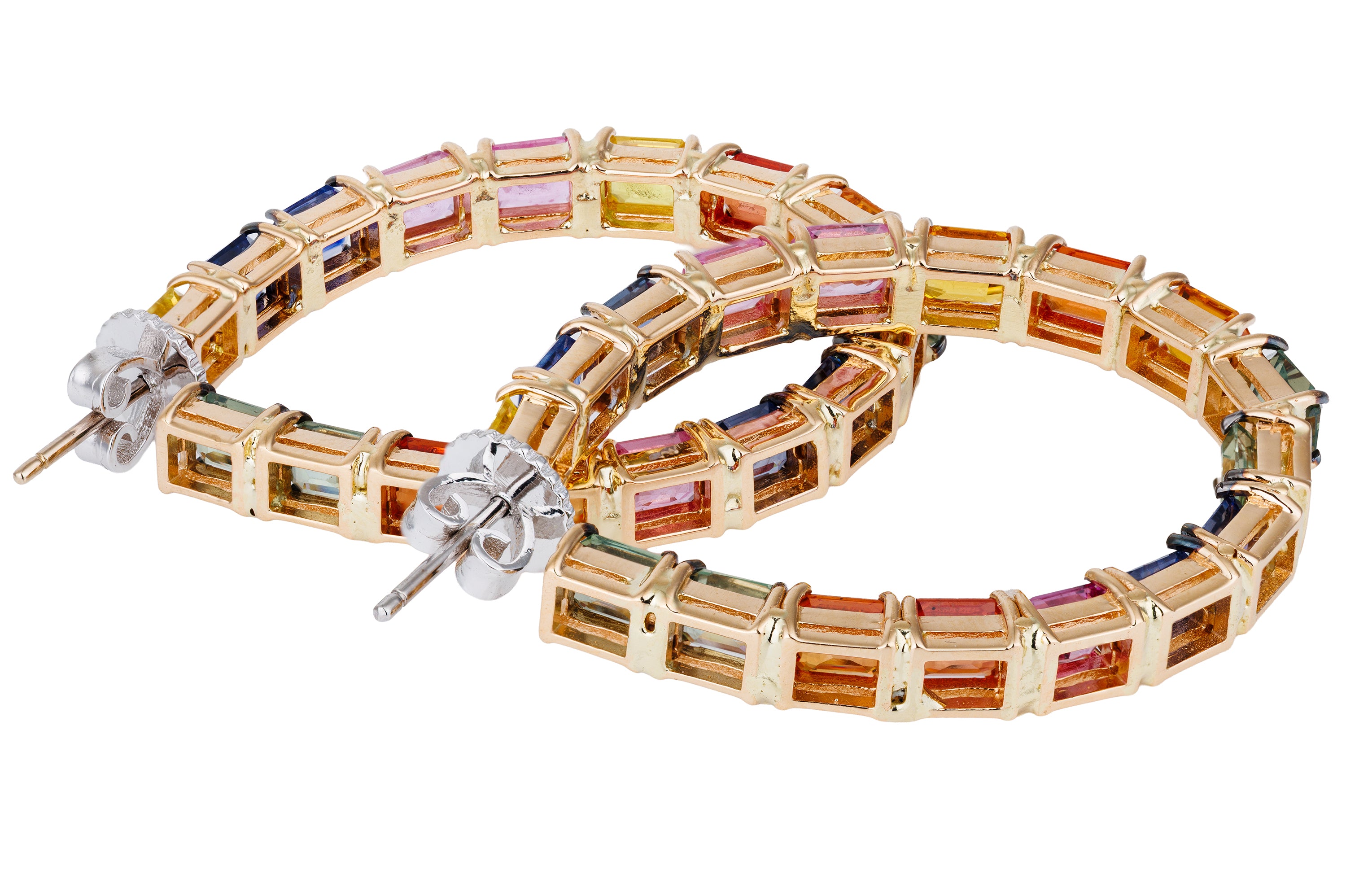 Rainbow Multi-Gem Hoop Earrings | 18k Rose & White Gold