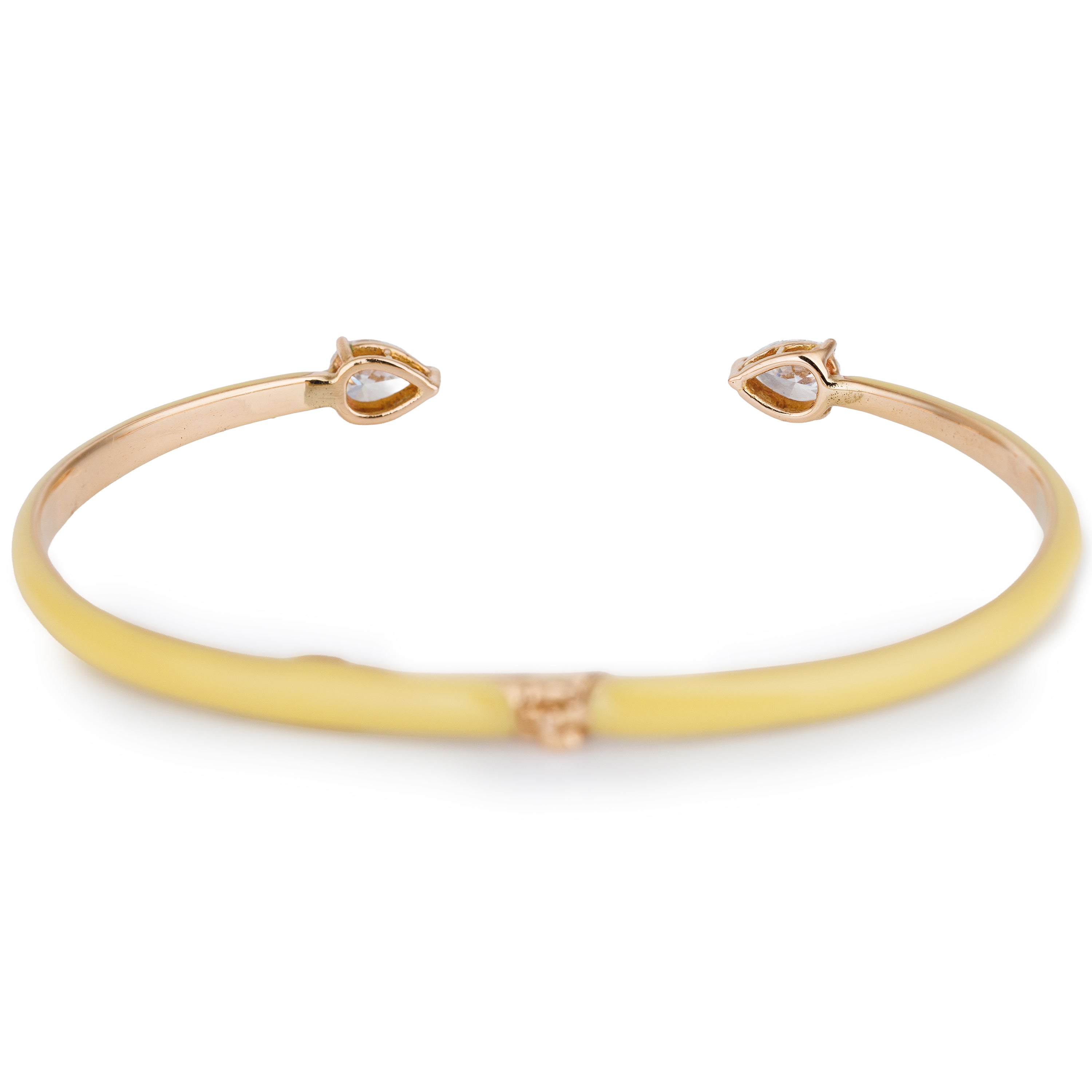 Yellow Enamel & 18k Rose Gold Open Bangle Bracelet | Pear-Shaped Diamonds
