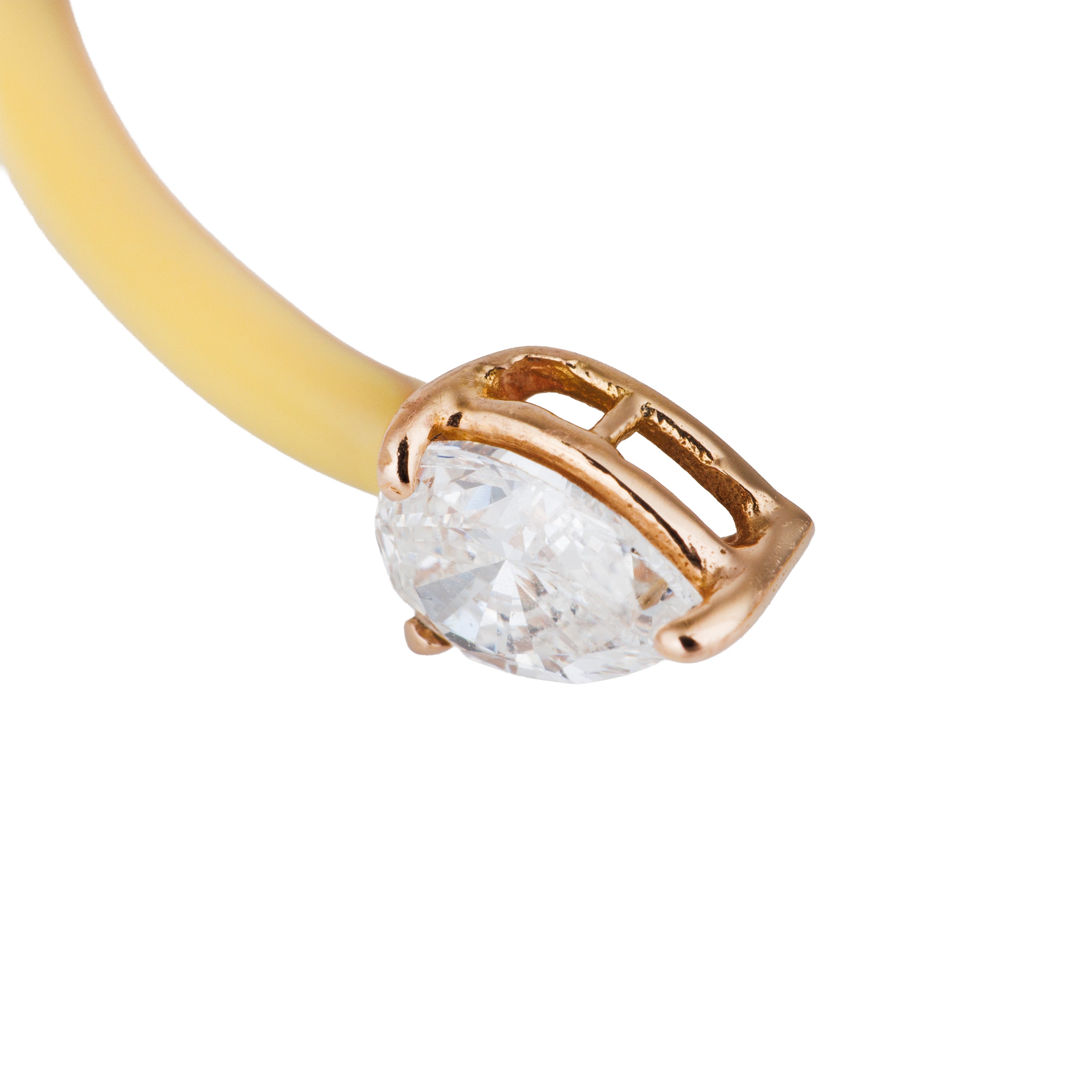 Yellow Enamel & 18k Rose Gold Open Bangle Bracelet | Pear-Shaped Diamonds