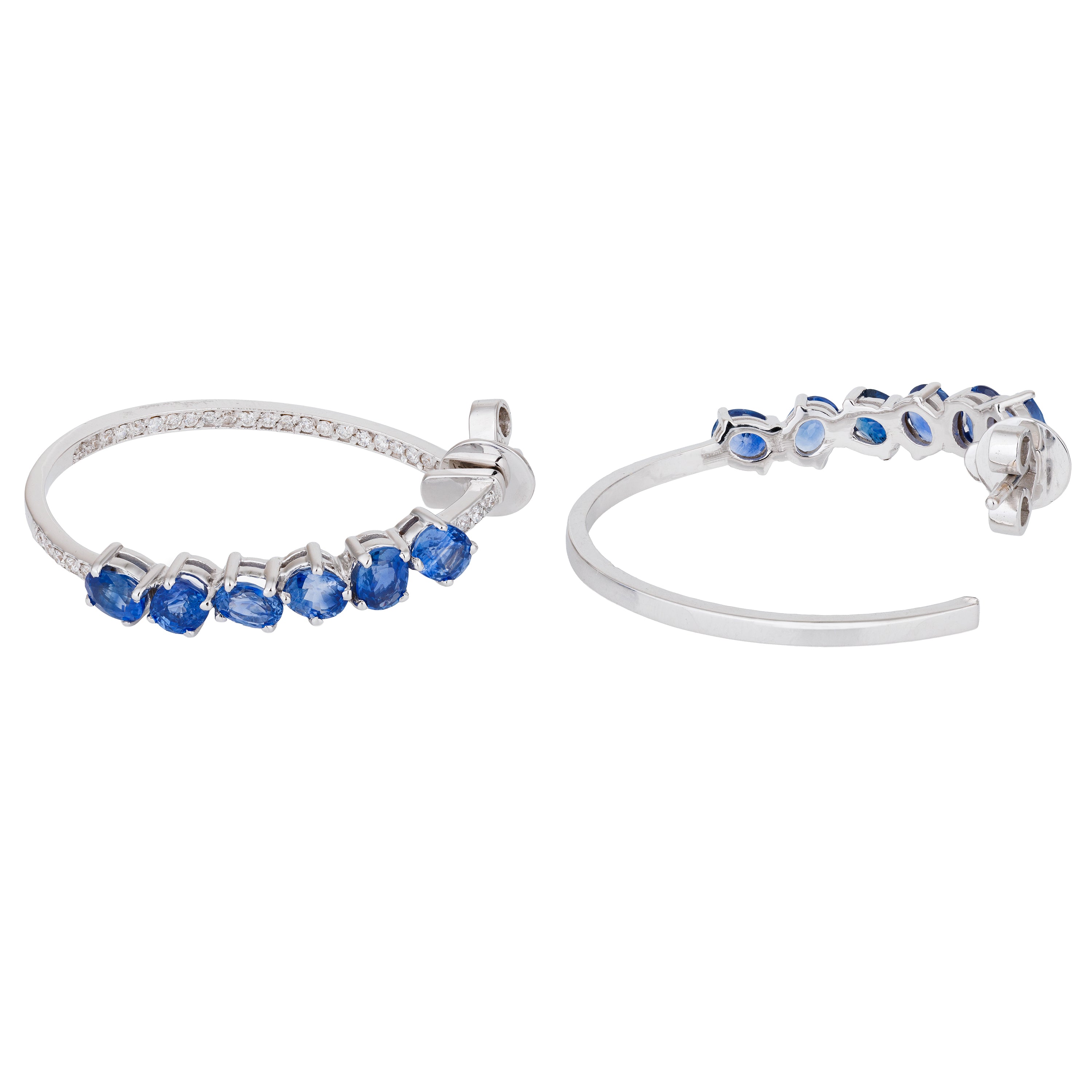 Sapphire & Diamond Open Hoop Earrings | 18k White Gold