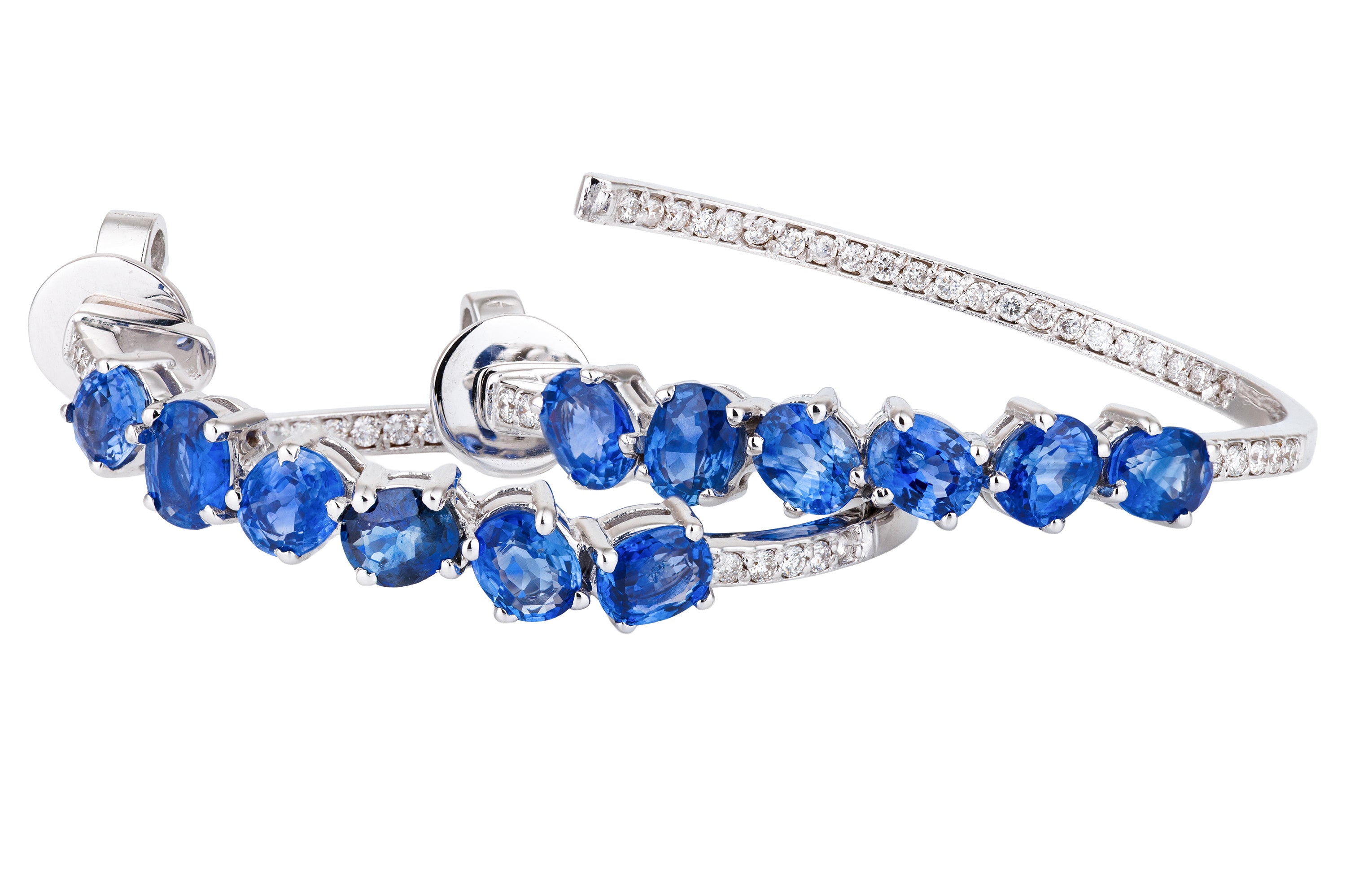 Sapphire & Diamond Open Hoop Earrings | 18k White Gold
