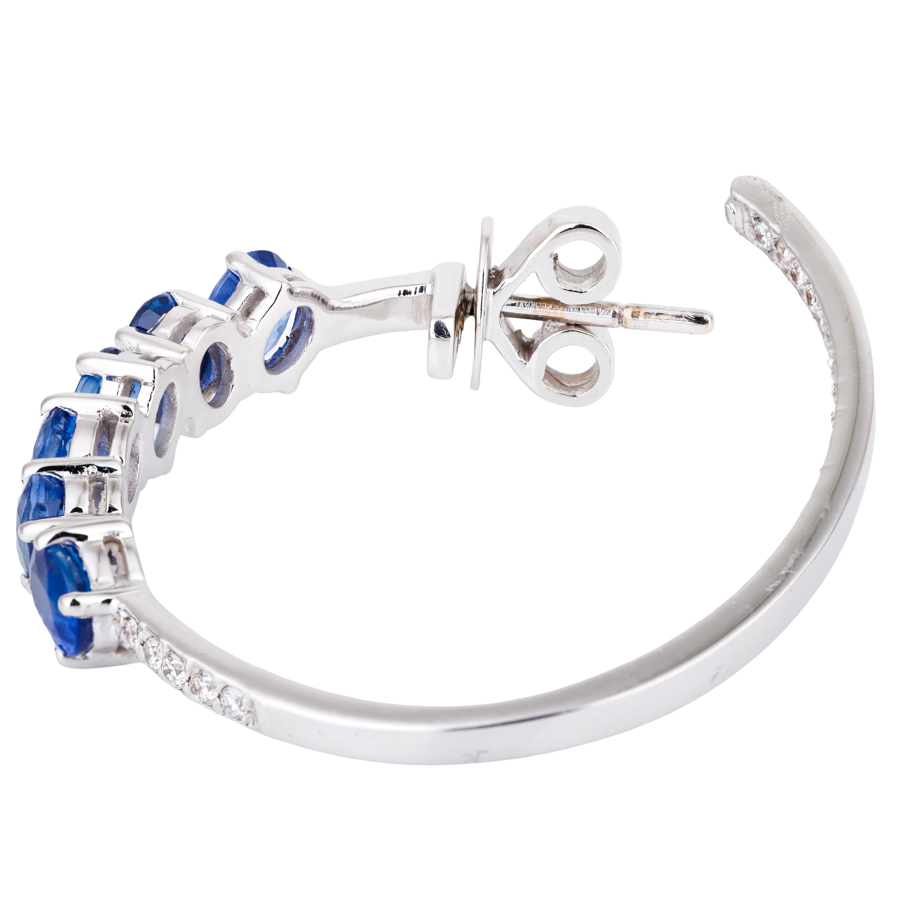 Sapphire & Diamond Open Hoop Earrings | 18k White Gold