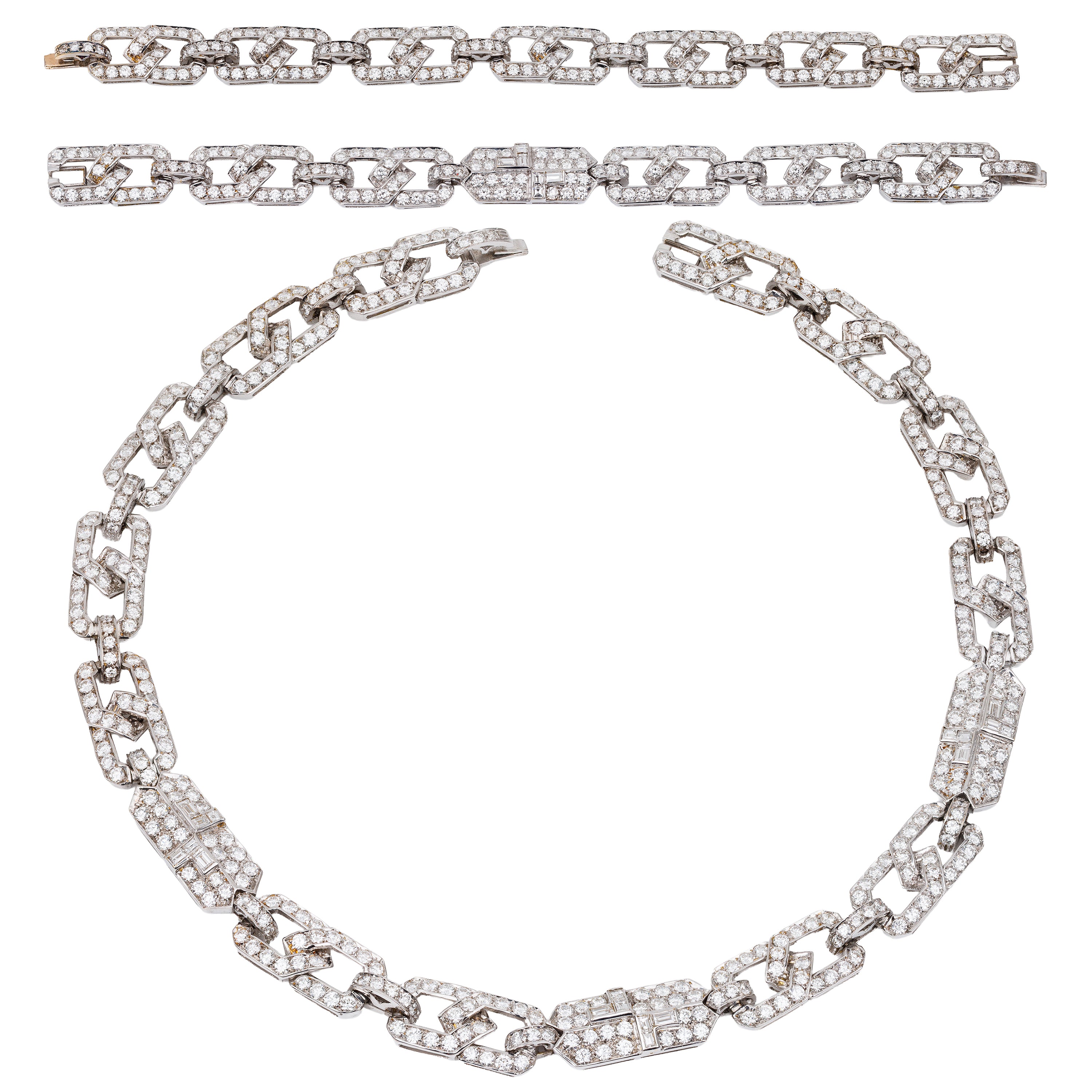 Late Art Deco 50ct Diamond Convertible Necklace & Bracelet Suite | Platinum | Circa 1940s