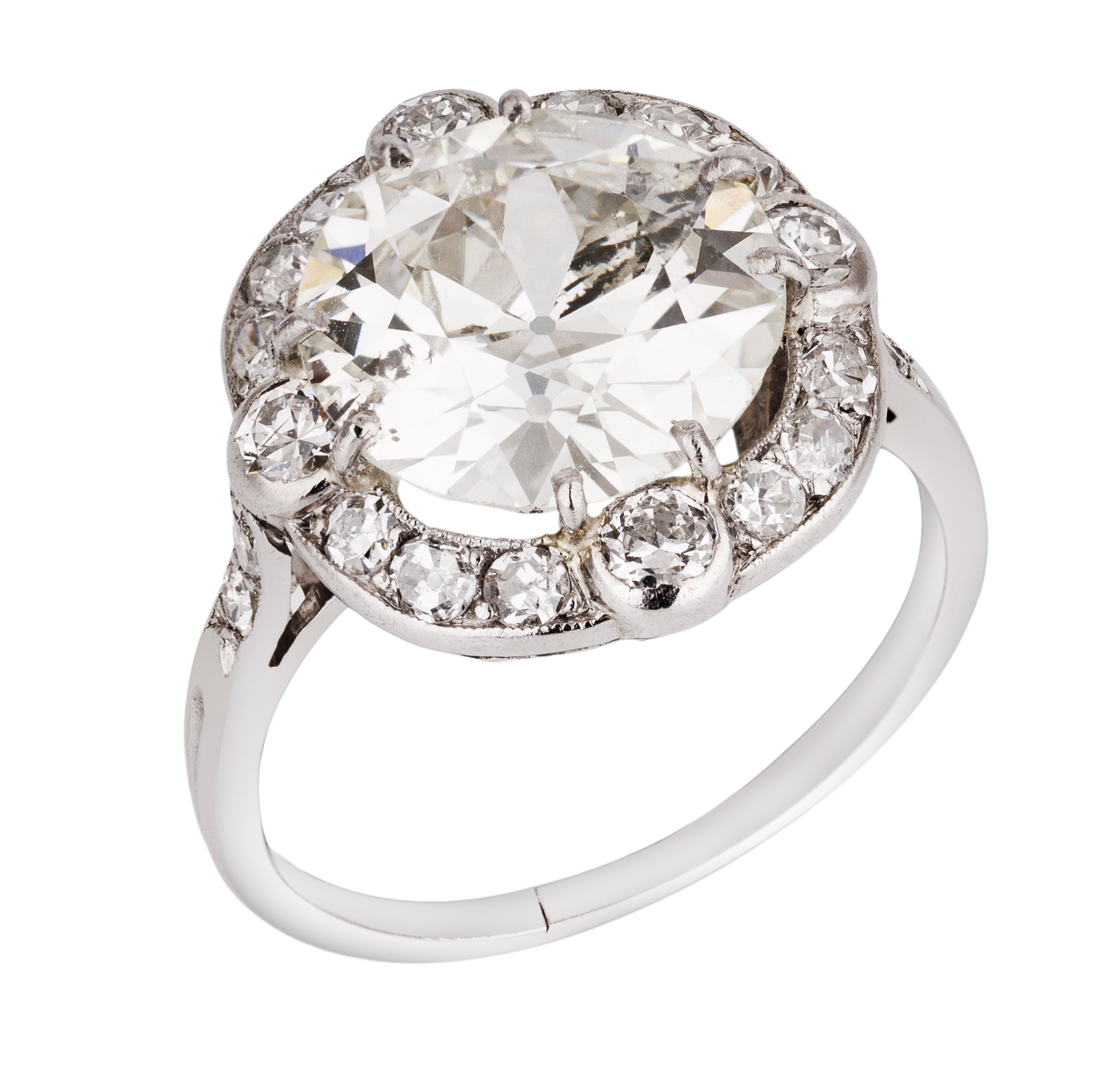 1920s Art Deco Old Cut Diamond Cluster Ring | 18k White Gold