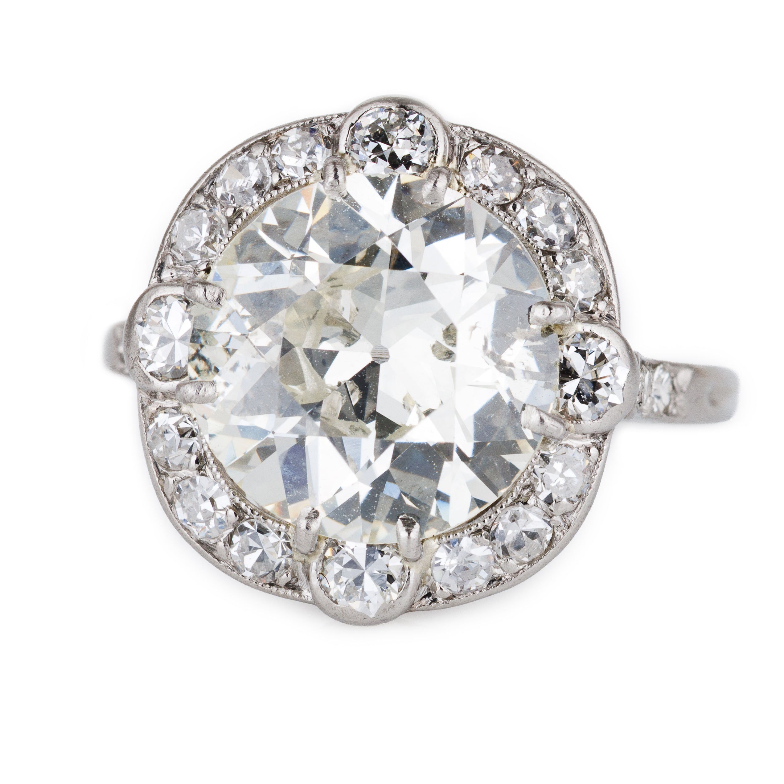 1920s Art Deco Old Cut Diamond Cluster Ring | 18k White Gold