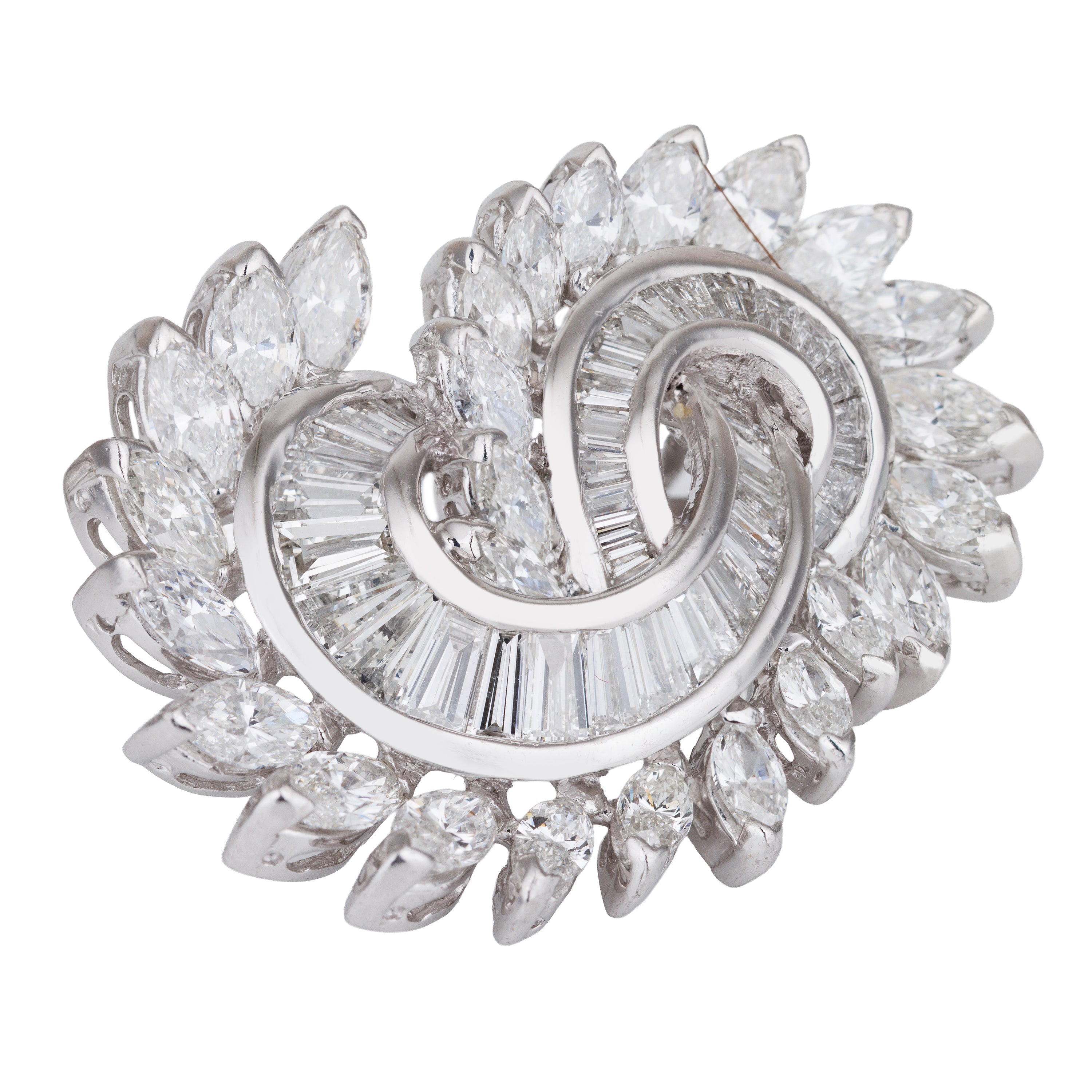 Marquise and Tapered Baguette Cut Diamond Swirl Earrings | Platinum