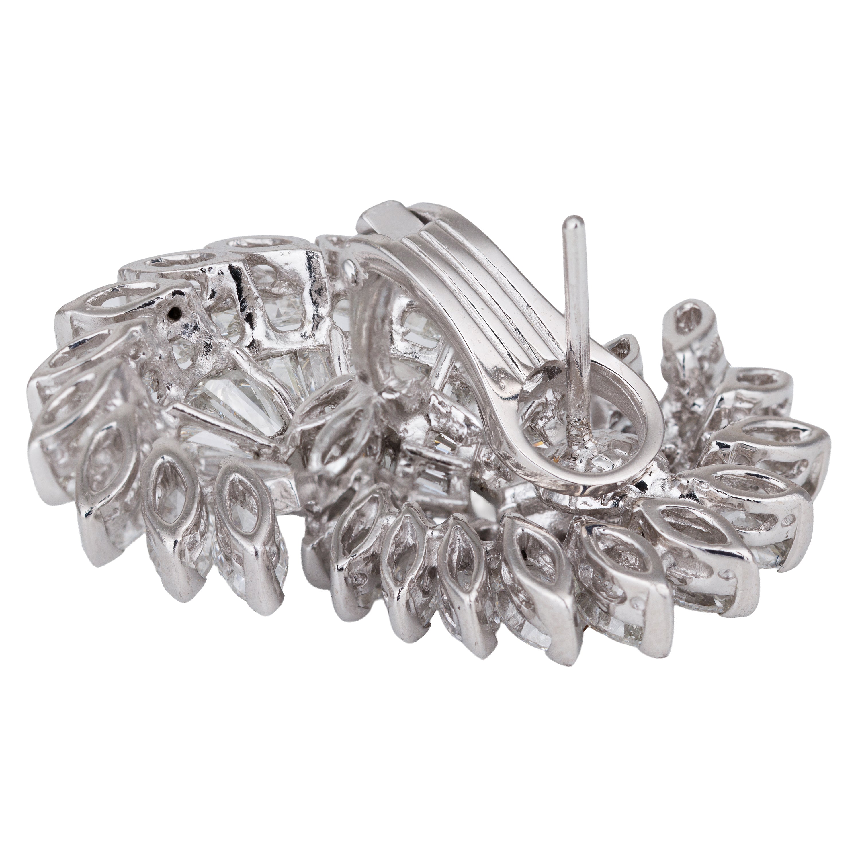 Marquise and Tapered Baguette Cut Diamond Swirl Earrings | Platinum