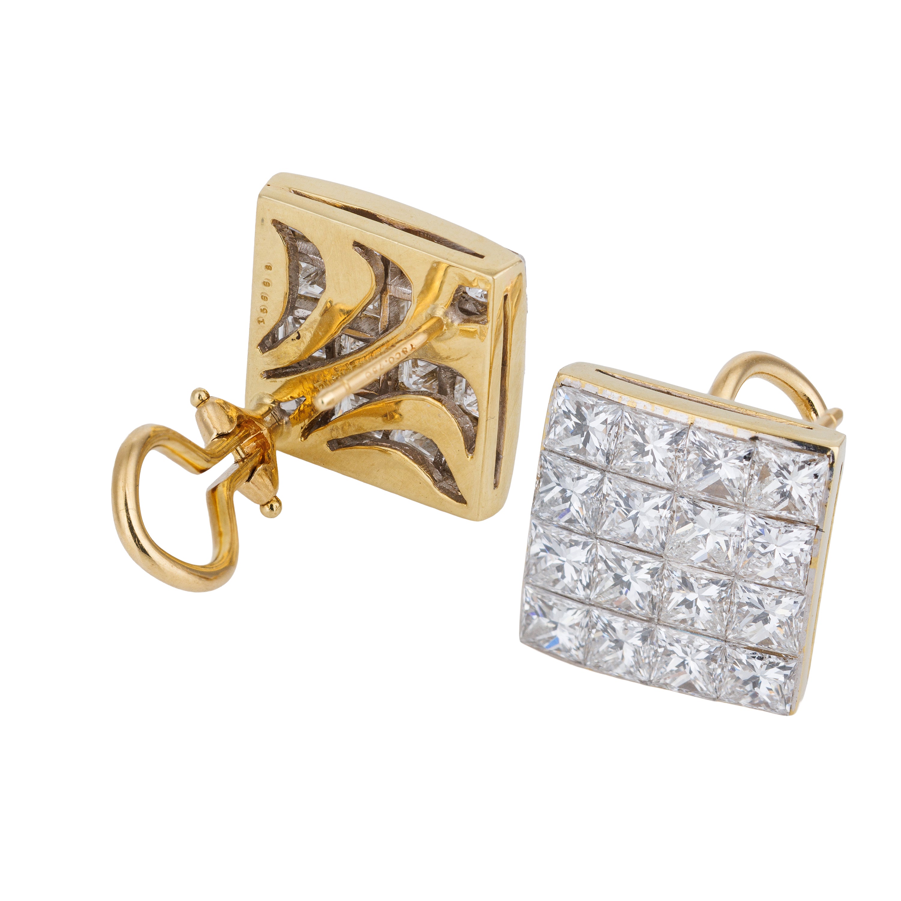Tiffany & Co. Diamond Square Stud Earrings | 18k Yellow Gold | Princess-Cut