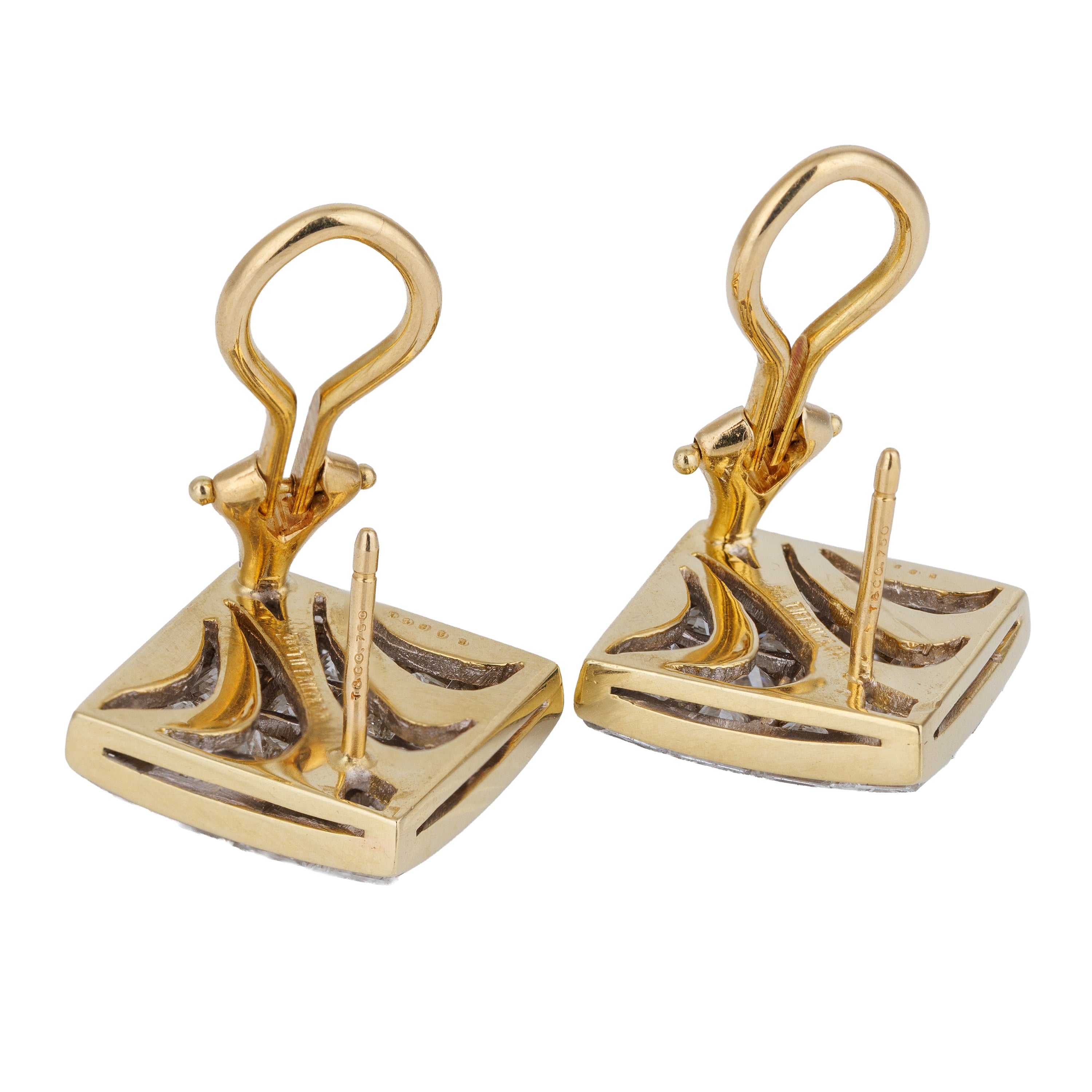 Tiffany & Co. Diamond Square Stud Earrings | 18k Yellow Gold | Princess-Cut
