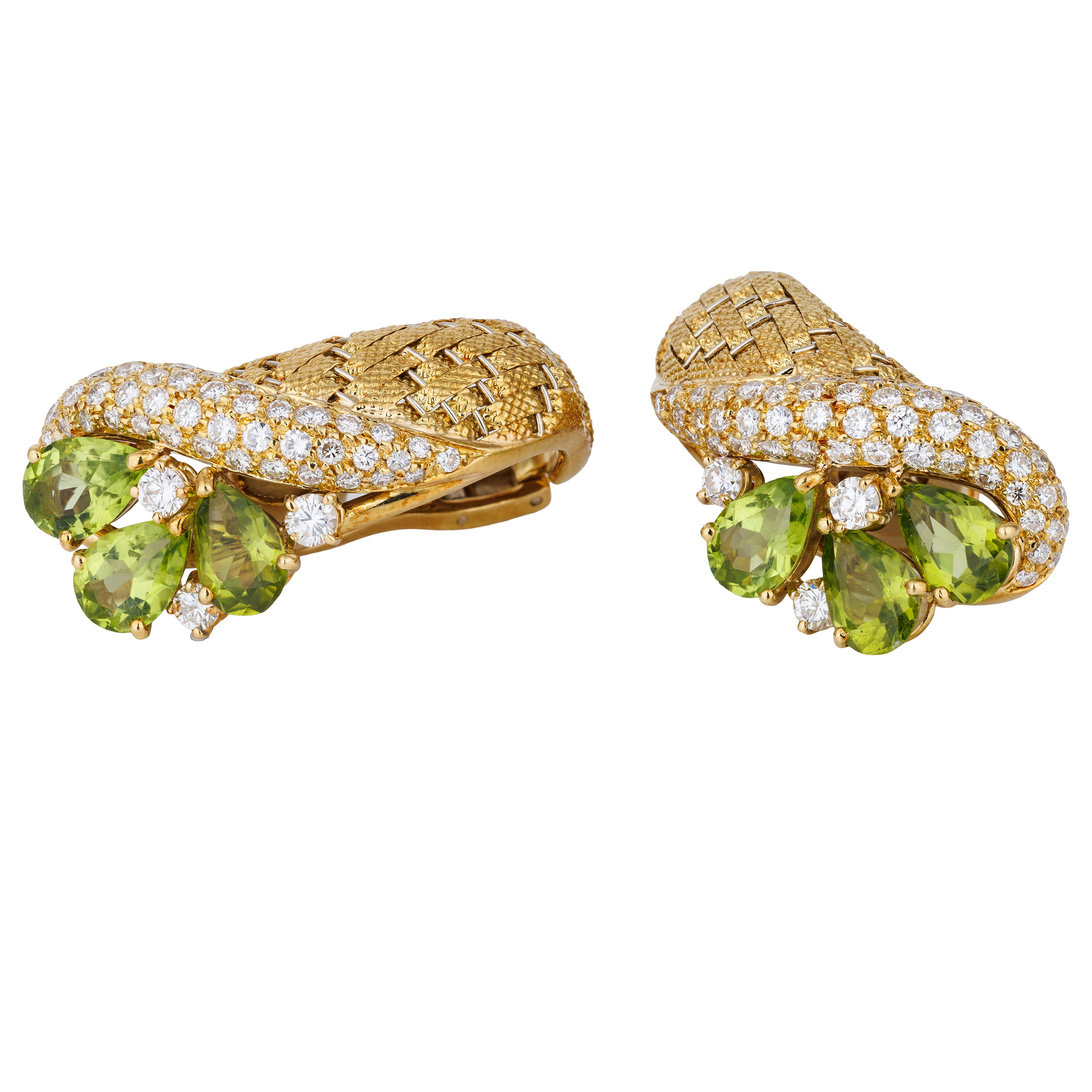 Peridot & Diamond Floral Earrings | 18k Yellow Gold