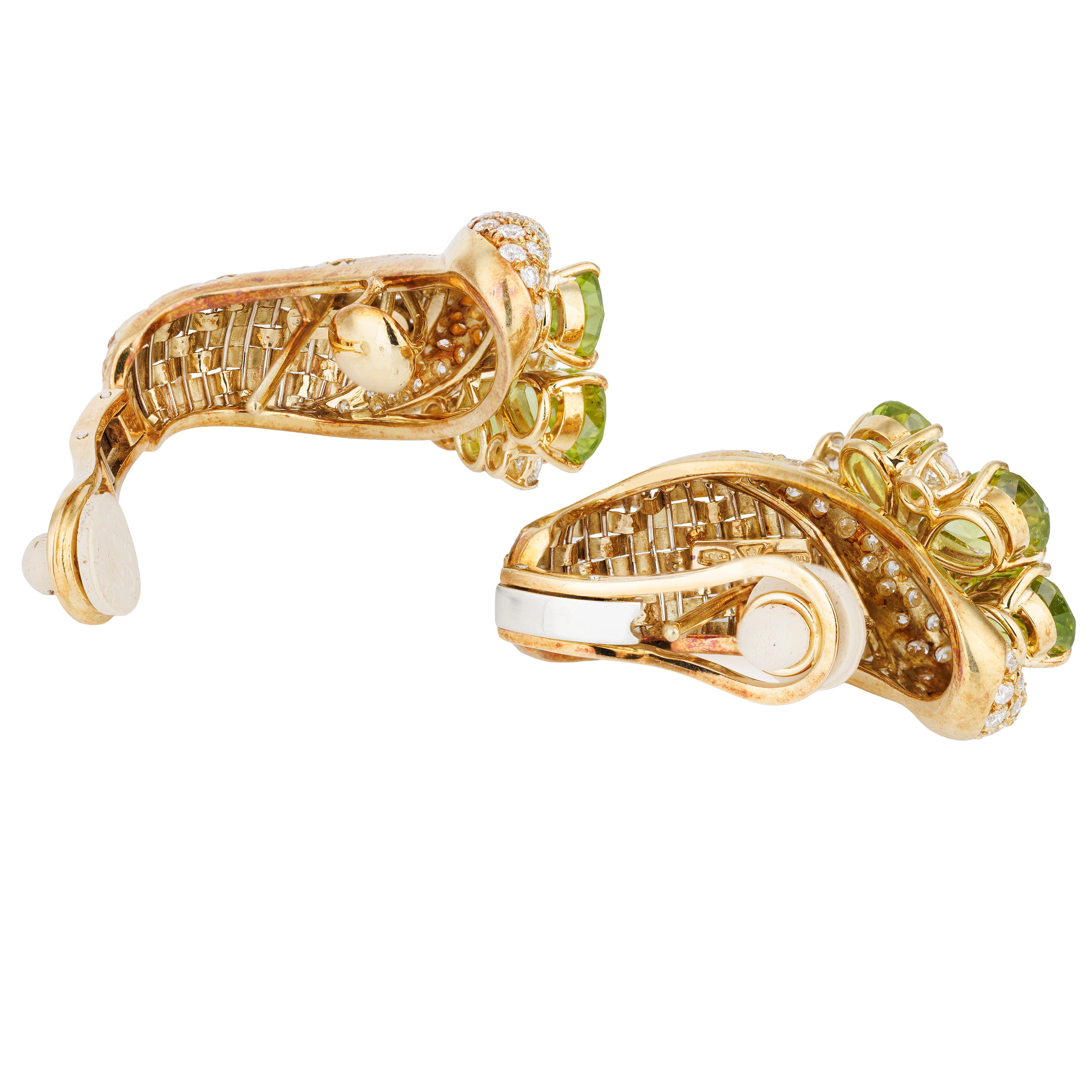 Peridot & Diamond Floral Earrings | 18k Yellow Gold