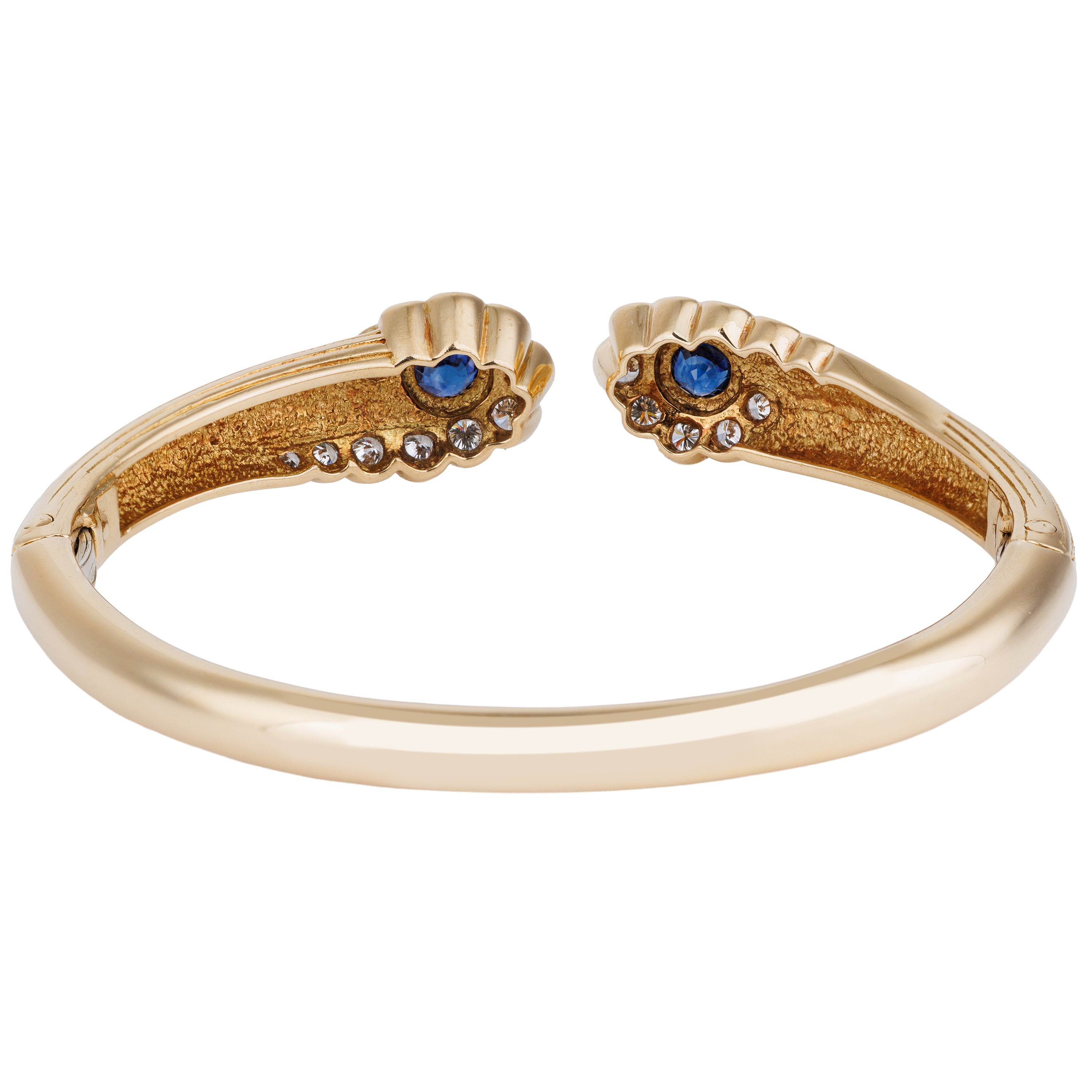 Blue Sapphire & Diamond Double Bangle Bracelet | 18k Yellow Gold
