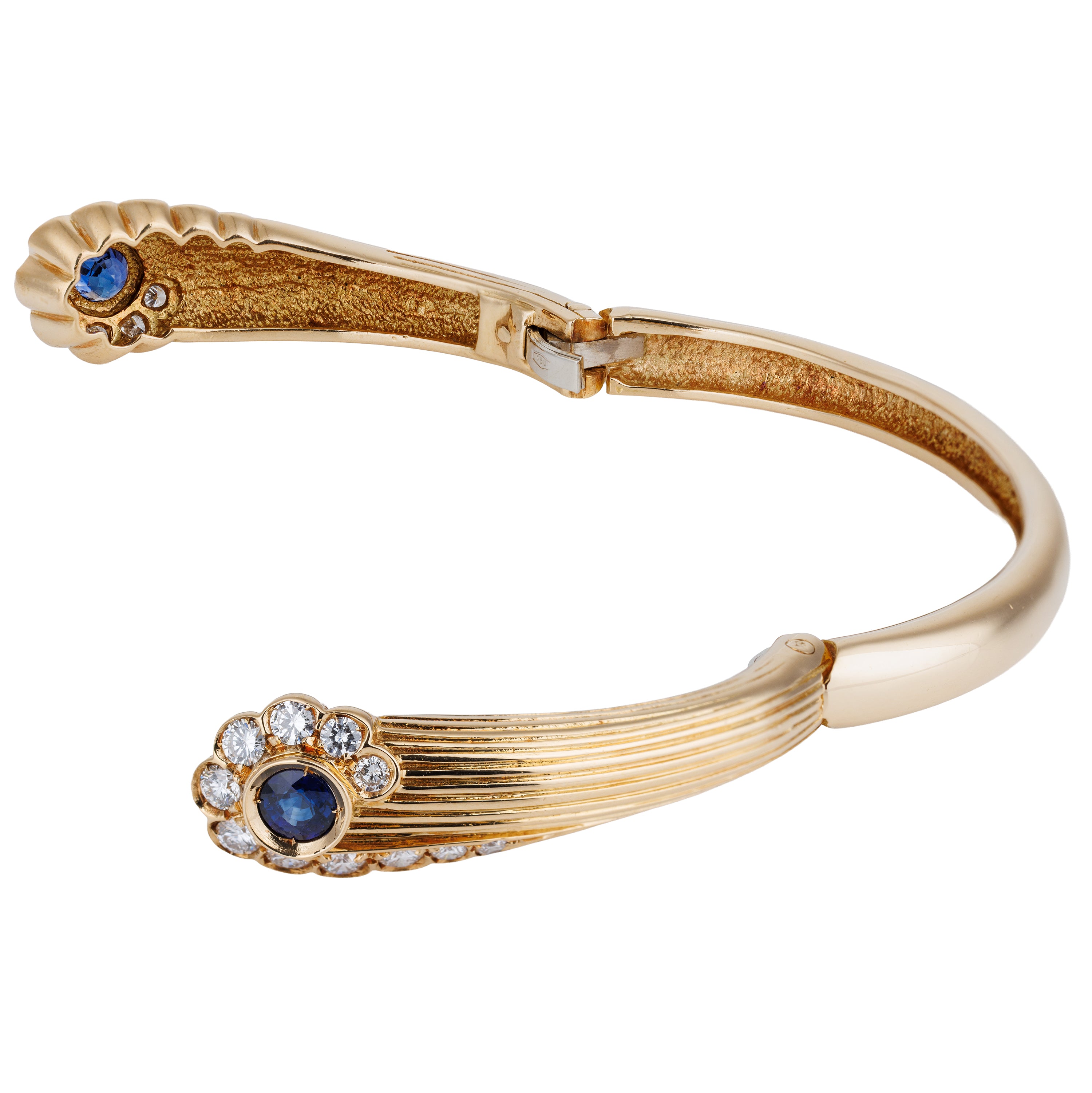 Blue Sapphire & Diamond Double Bangle Bracelet | 18k Yellow Gold