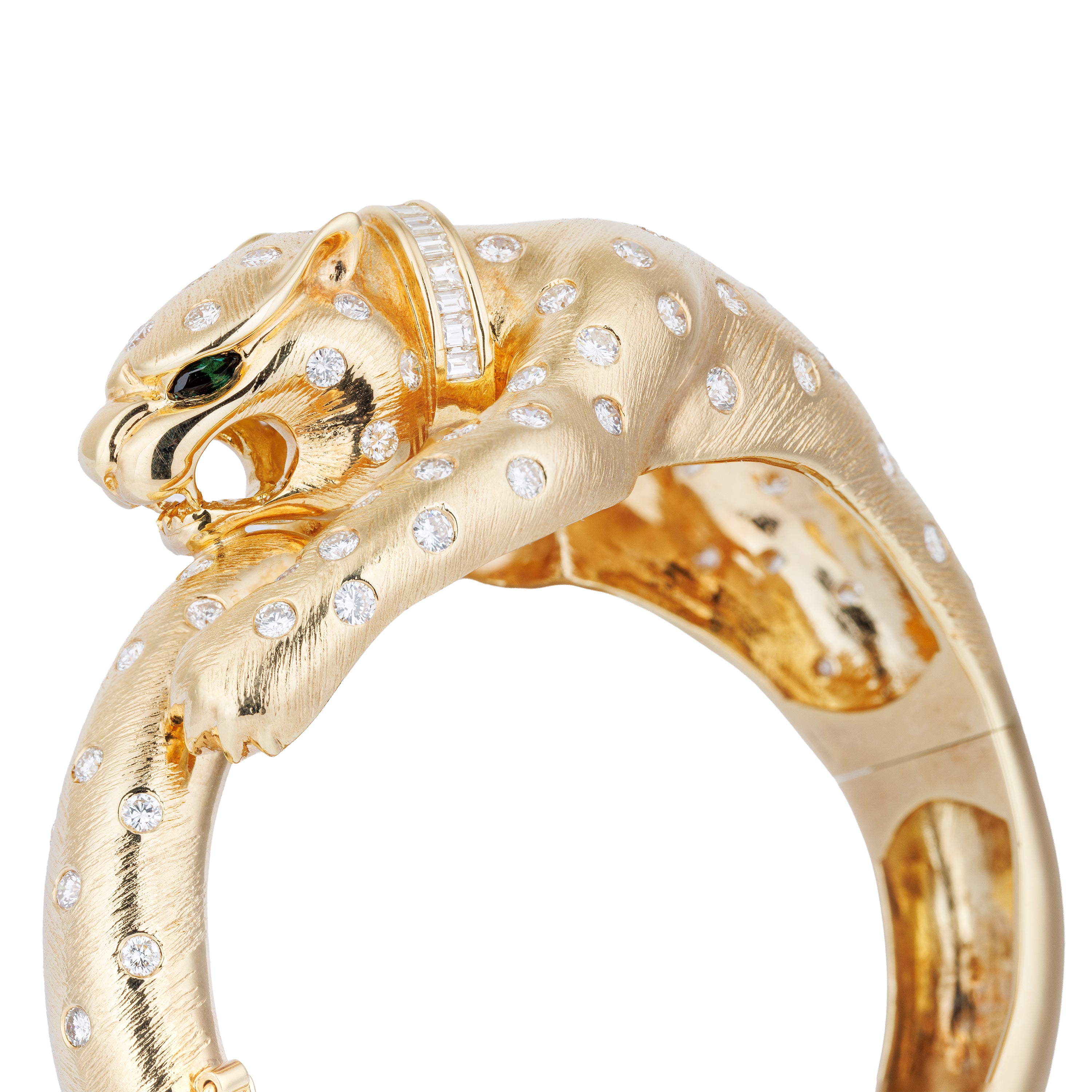 Panther Diamond & Emerald Bracelet Bangle | 18k Yellow Gold