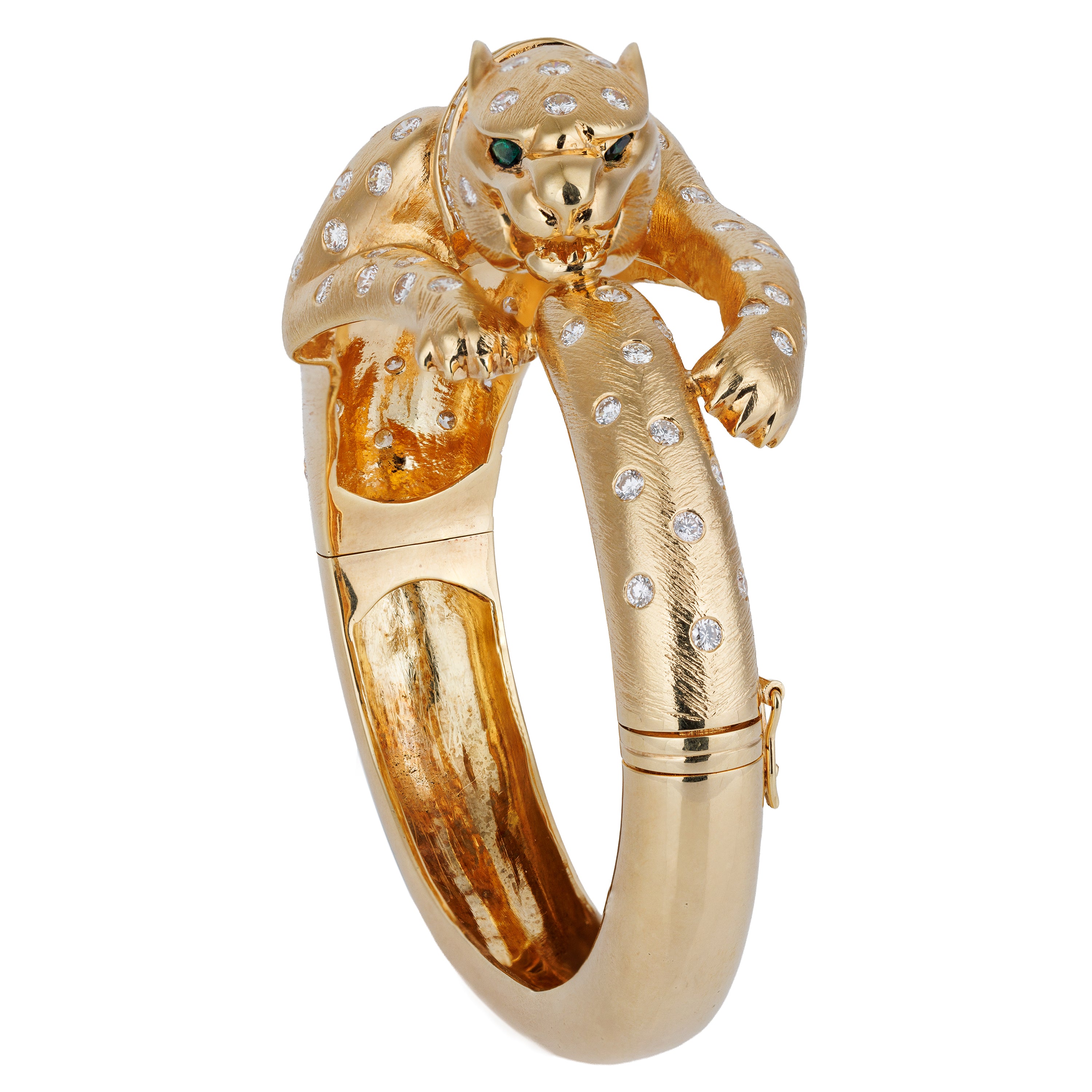 Panther Diamond & Emerald Bracelet Bangle | 18k Yellow Gold