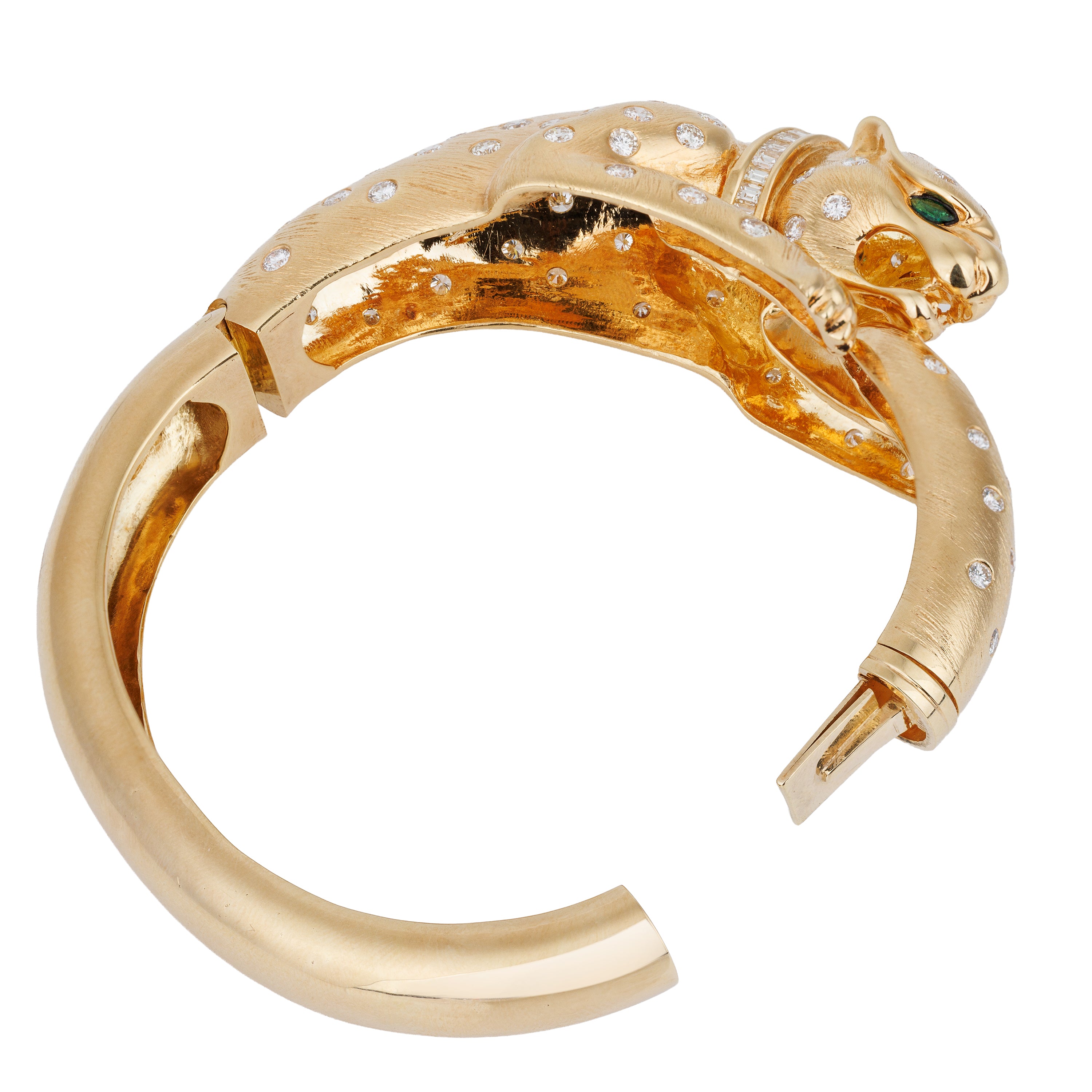 Panther Diamond & Emerald Bracelet Bangle | 18k Yellow Gold